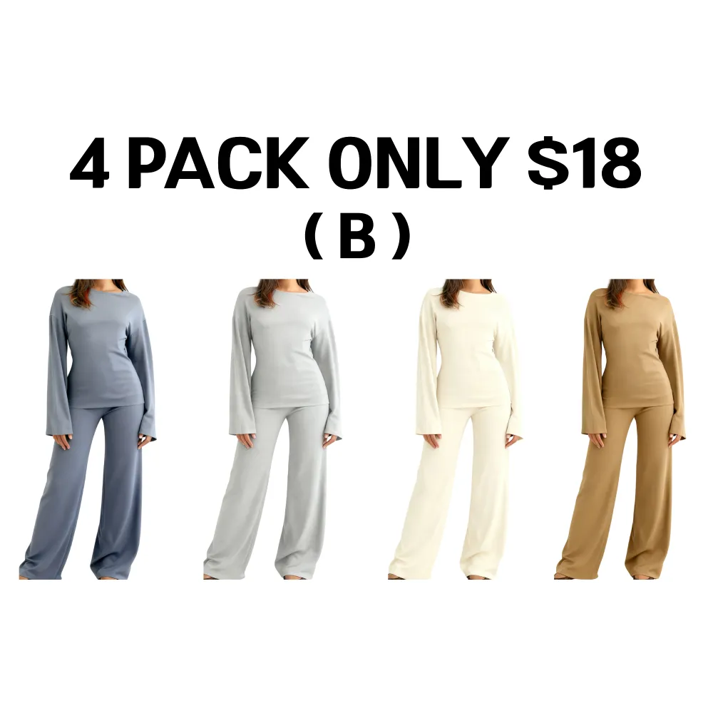 Women's Fall Round Neck Flare Top & Elastic-Waist Pants Set