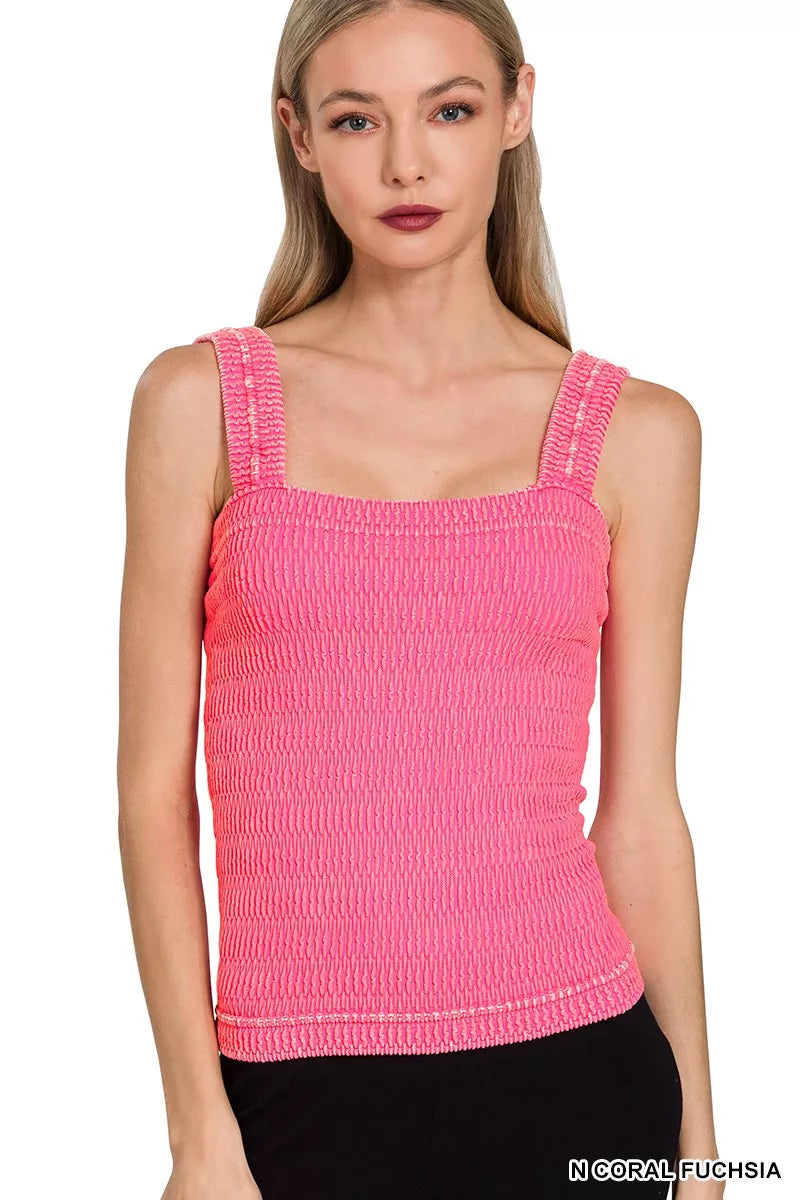 Zenana Seamless Winkle Stone Washed Tank Top