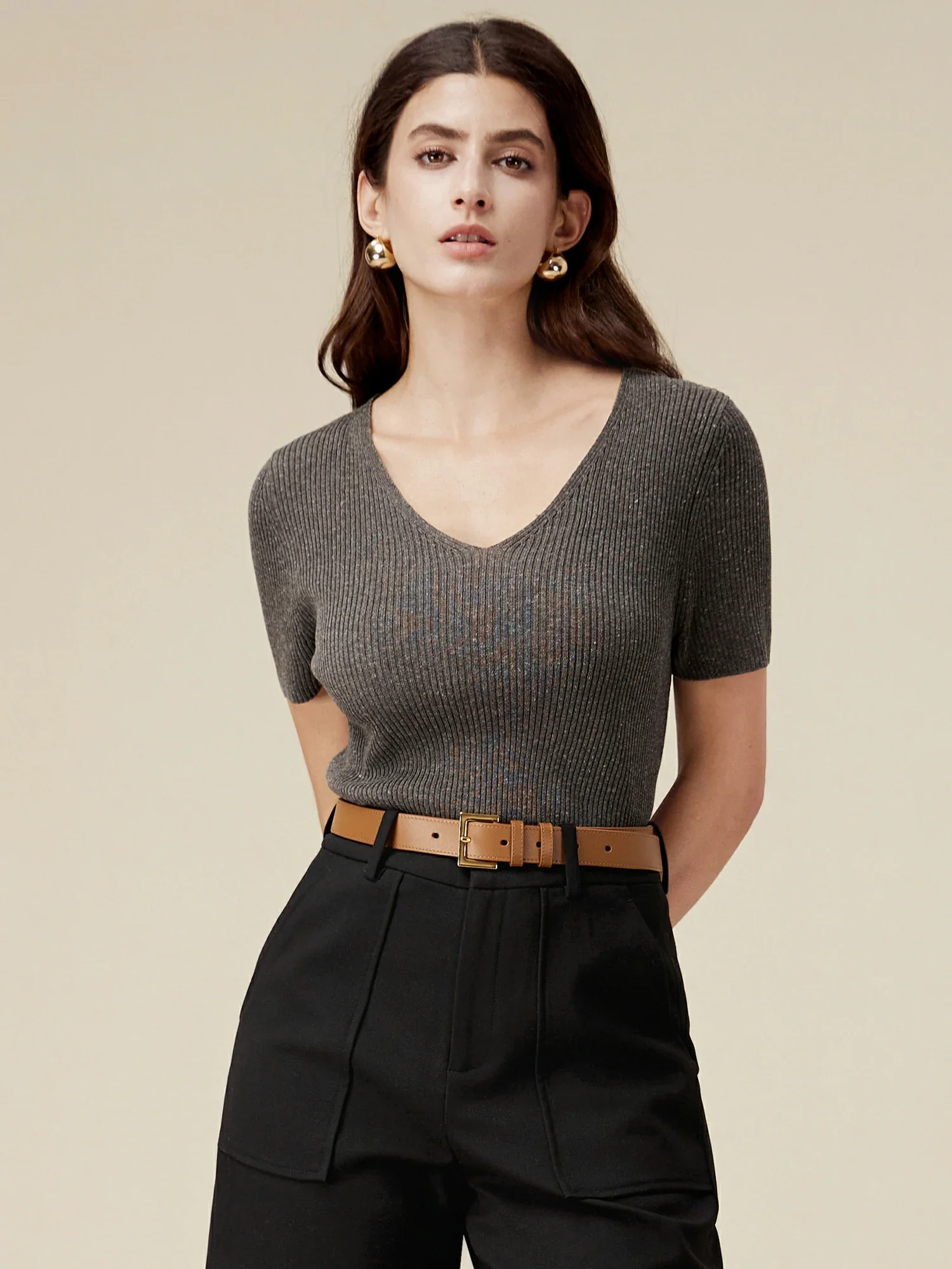 Linen & Lyocell Slim Fit Casual Basic Top