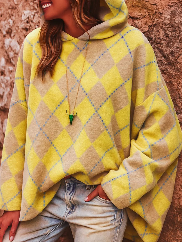 Women Hooded Plaid Casual Hoodie