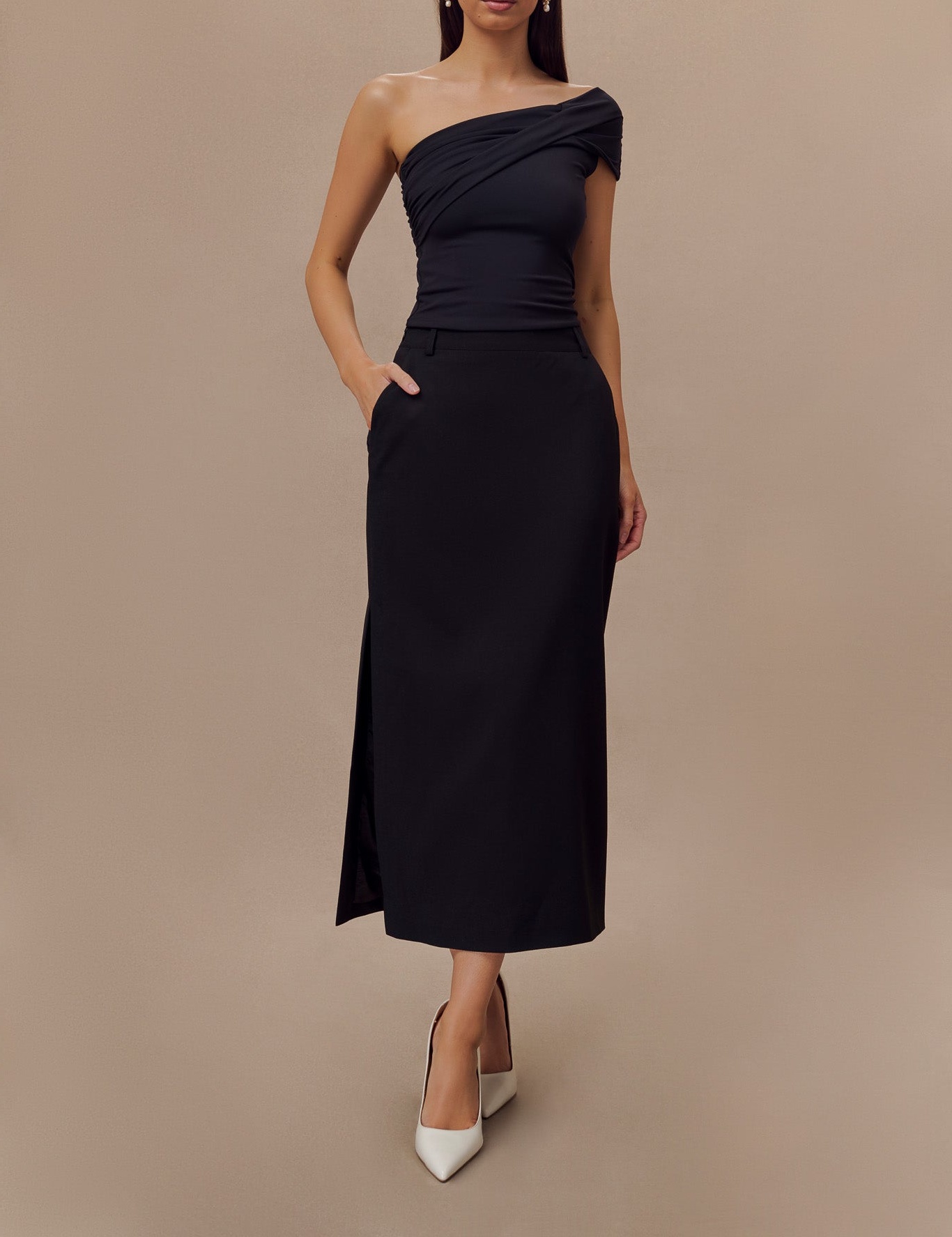 Black One Shoulder Recycled Nylon Twist Top