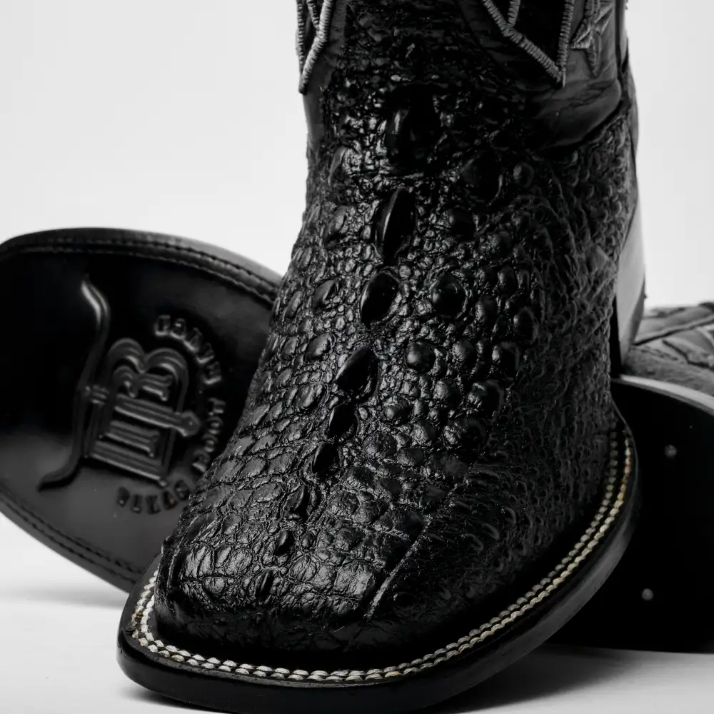 Black Snapping Turtle Leather Boots - Square Toe