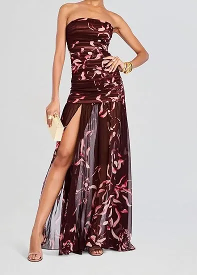 Women's Tube Top DressStrapless Backless High Slit Long Dress