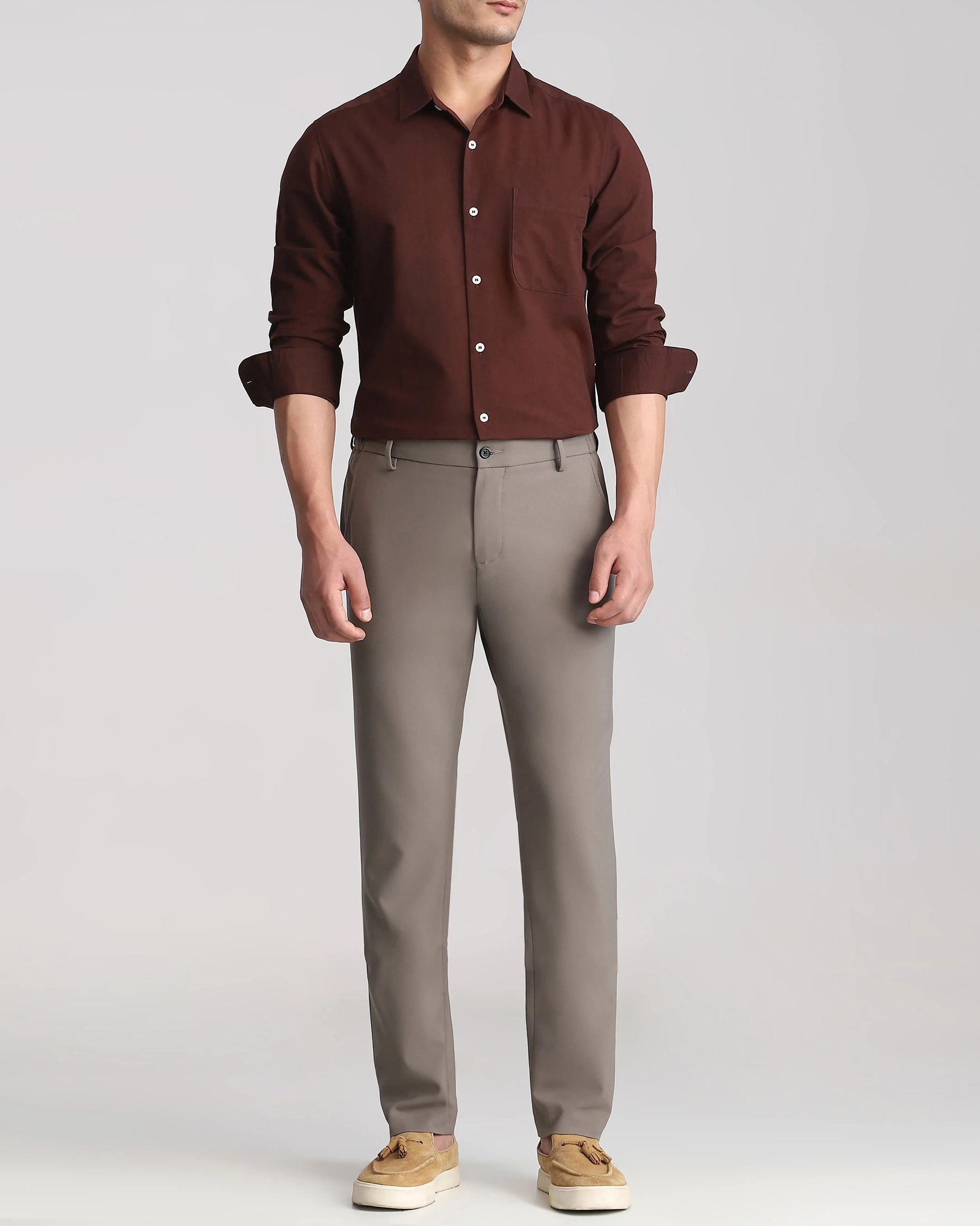 Leisure Simple Daily Slim-Fit Breathable Maroon Shirt