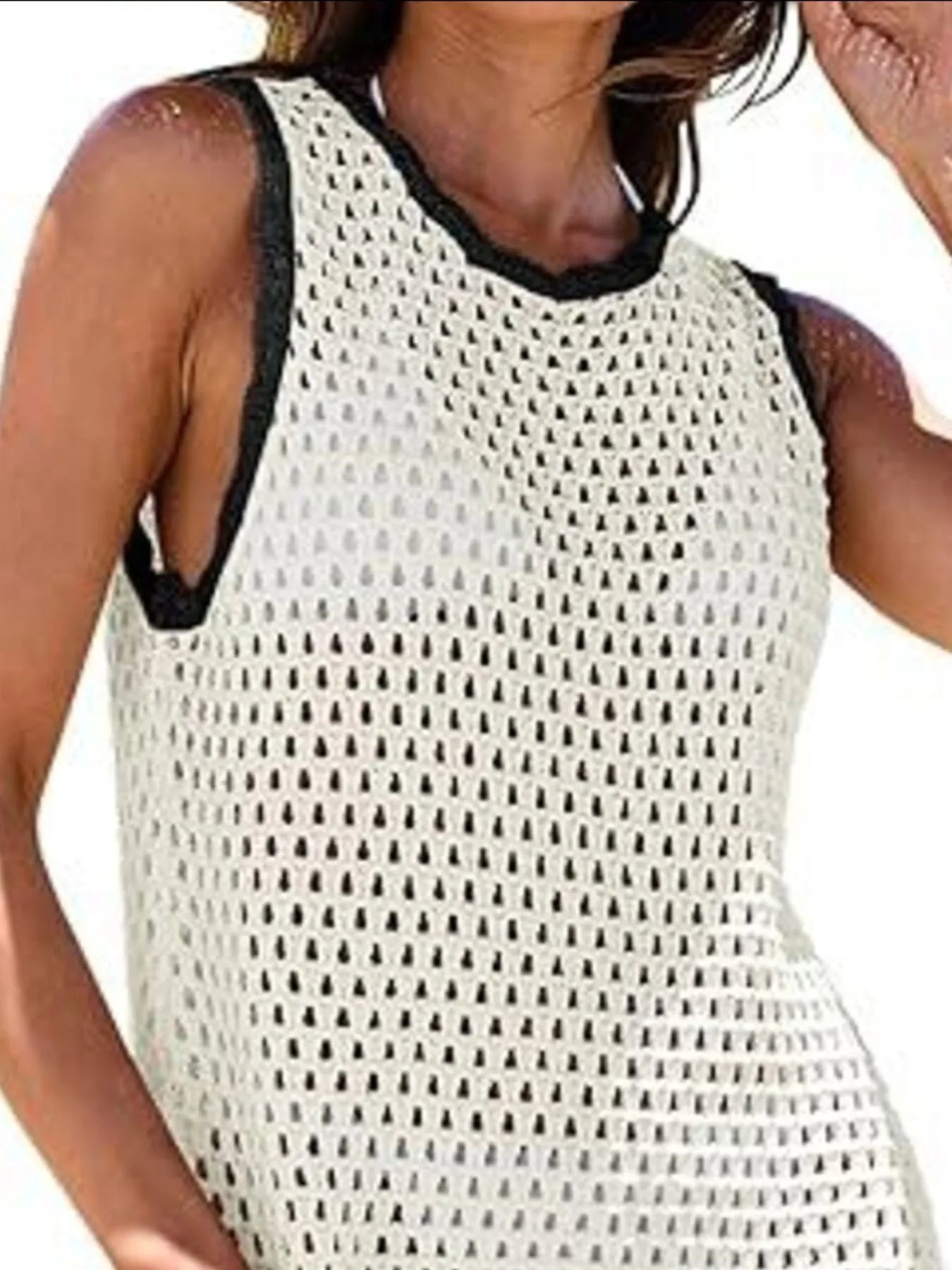 Color Block Openwork Sleeveless Cutout Back Cover-Up Mini Dress