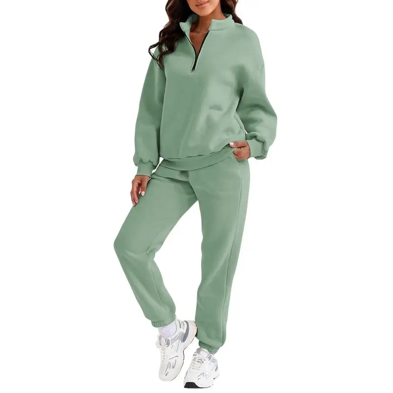 Women 2 Piece Outfits Sweatsuit Oversized Half Zip Pullover Long Sleeve Sweatshirt Jogger Pants Set with Pockets Outdoorfun