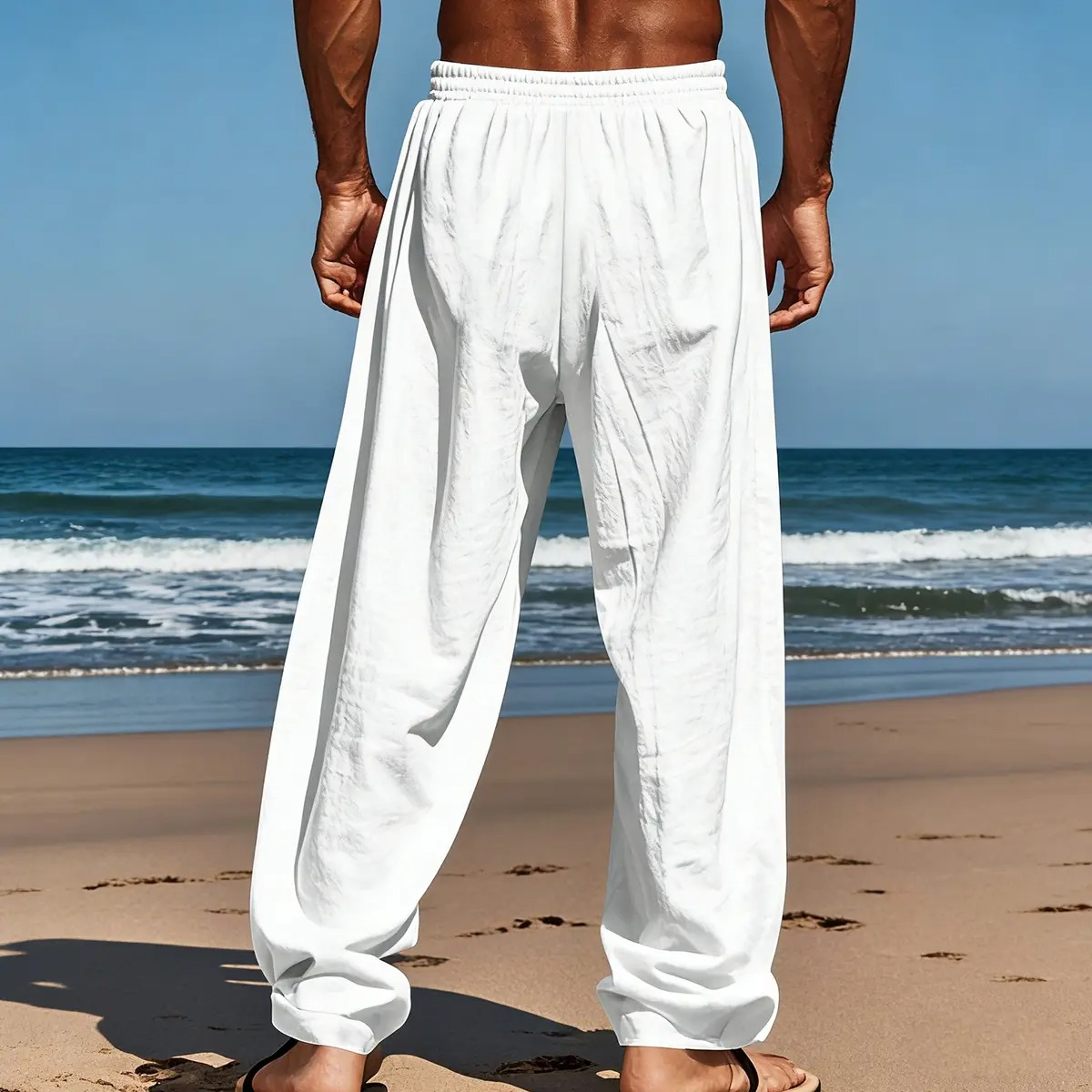 Men's casual trousers, smooth to the touch, solid color, straight leg style