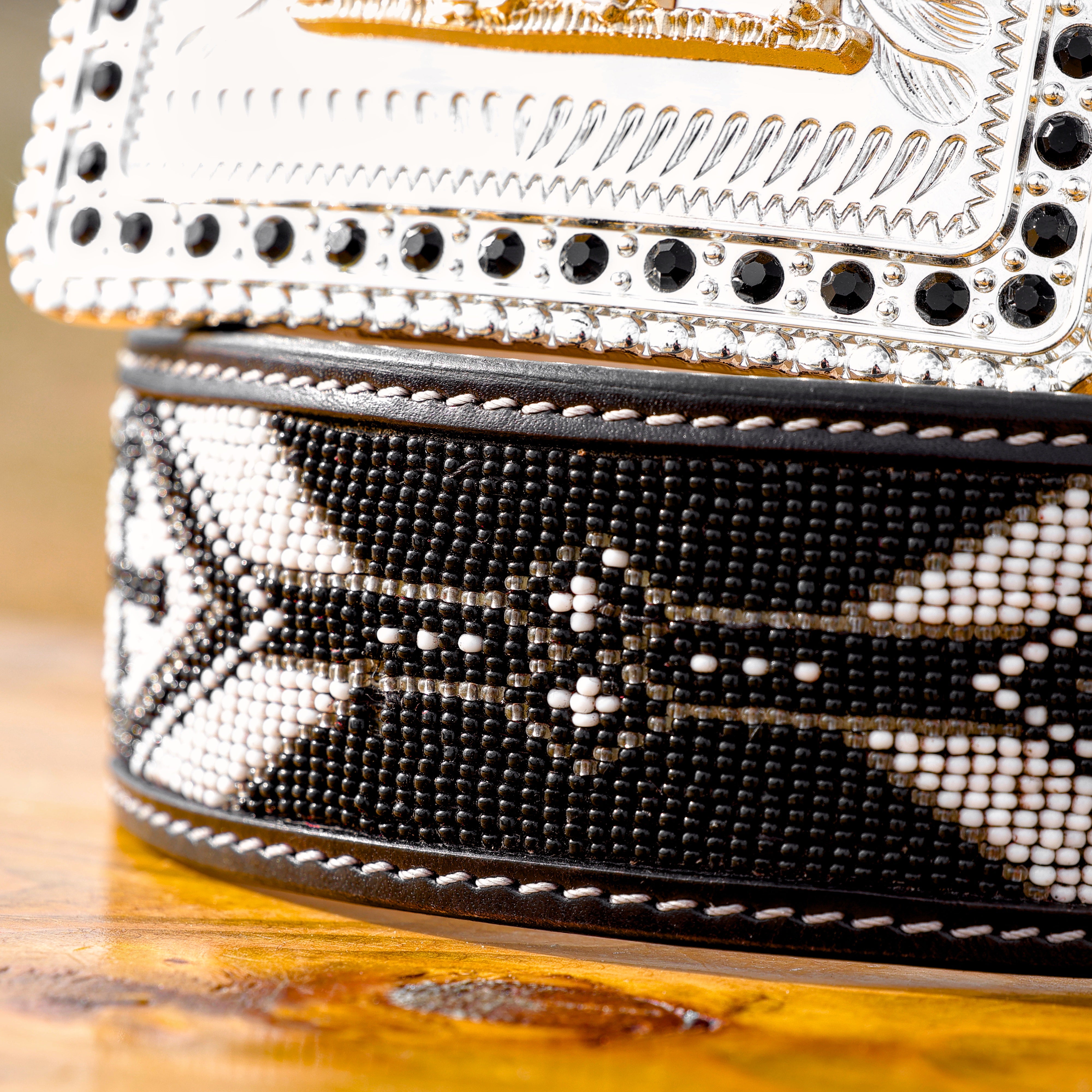 2 Inch Hand-Tooled Artesanal Beaded Leather Belt