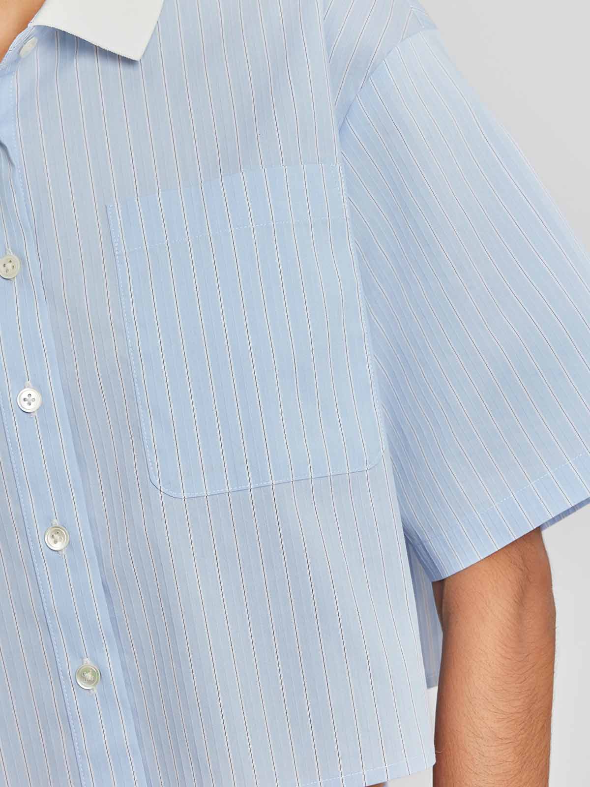 ASOBIO Knit Collar Short Sleeve Button-Up Shirt