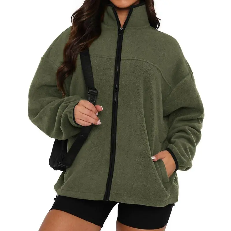 Women's Zip Up Baggy Basic Fleece Jacket
