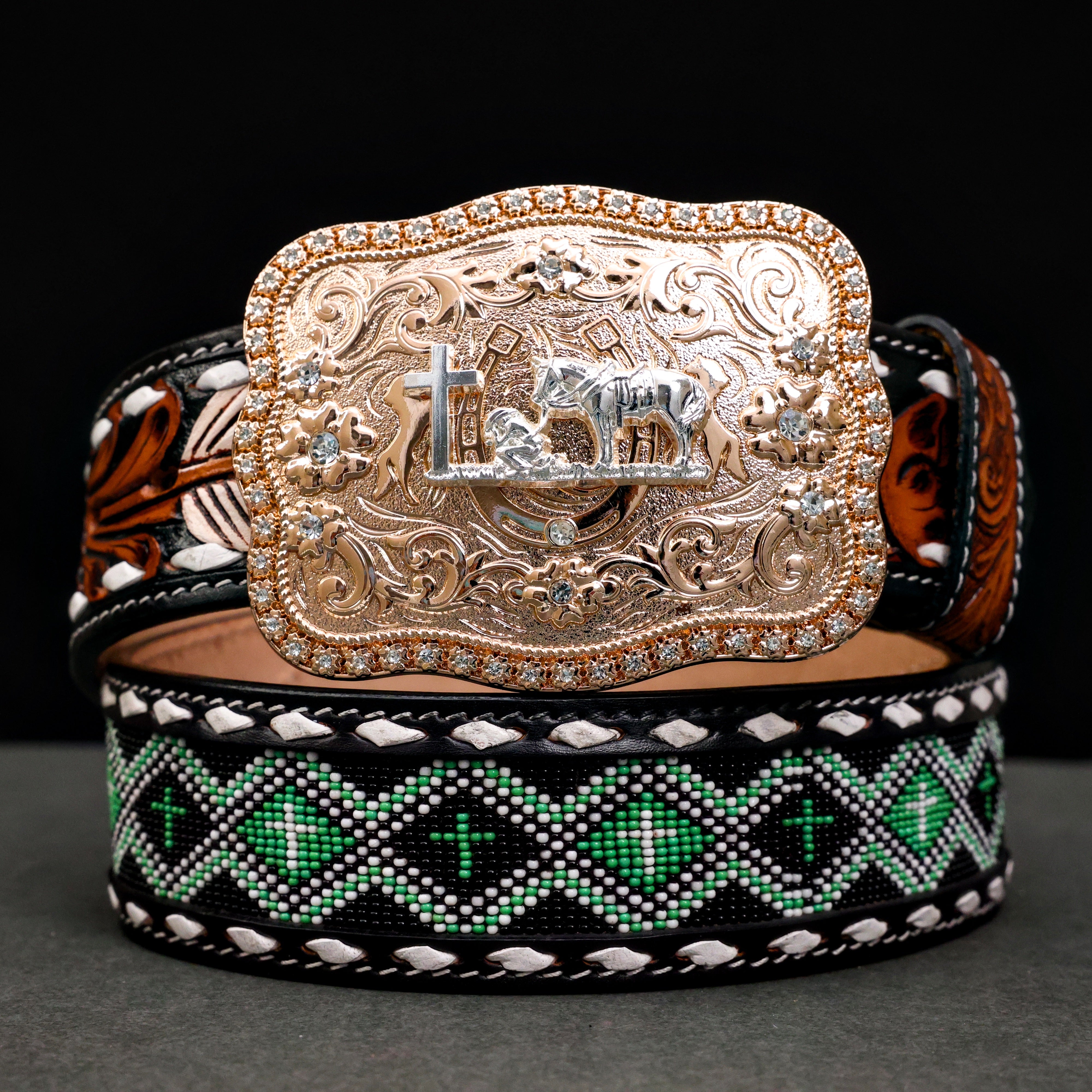 2 Inch Hand-Tooled Artesanal Beaded Leather Belt