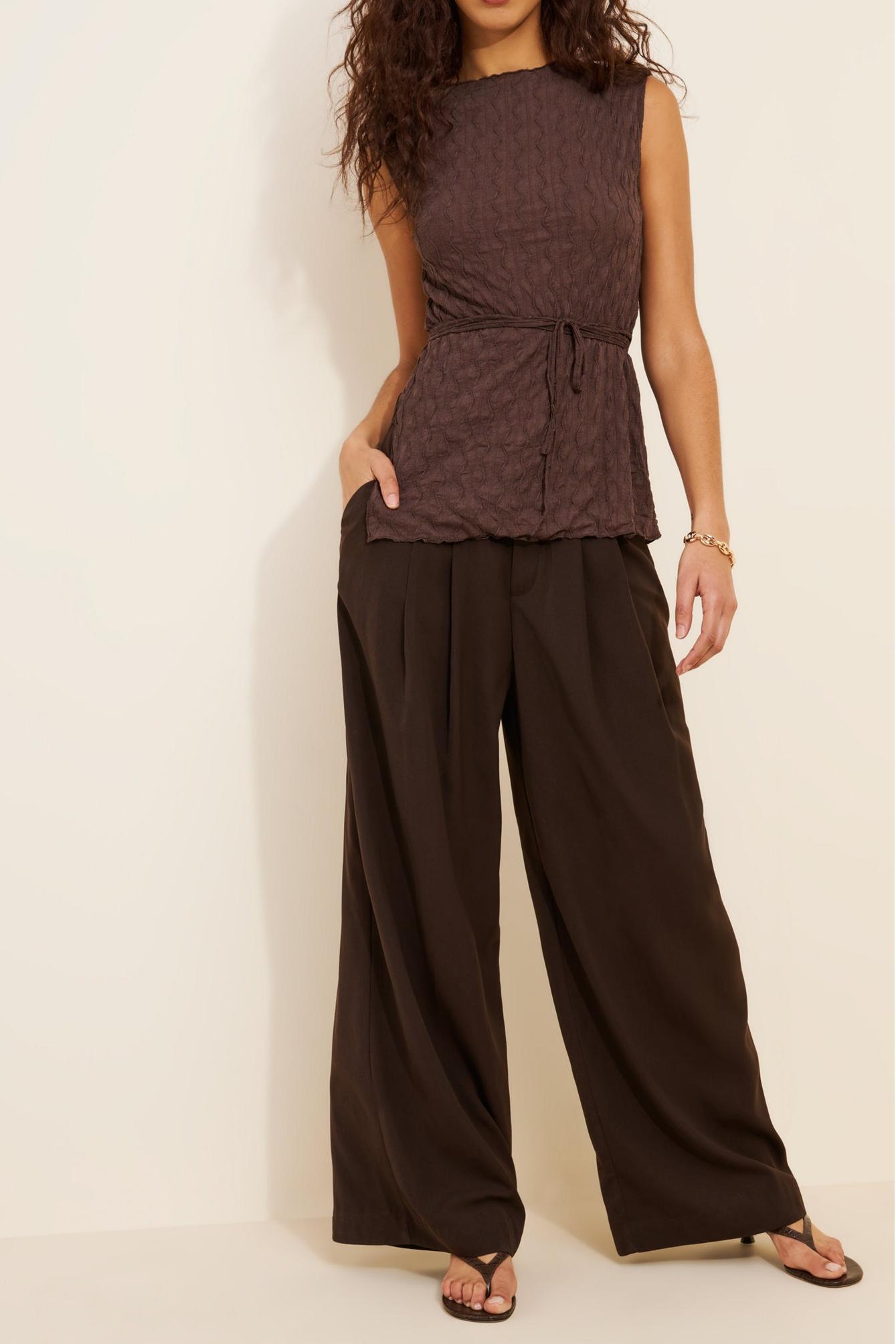 Brown Sleeveless Zig Zag Mesh Top