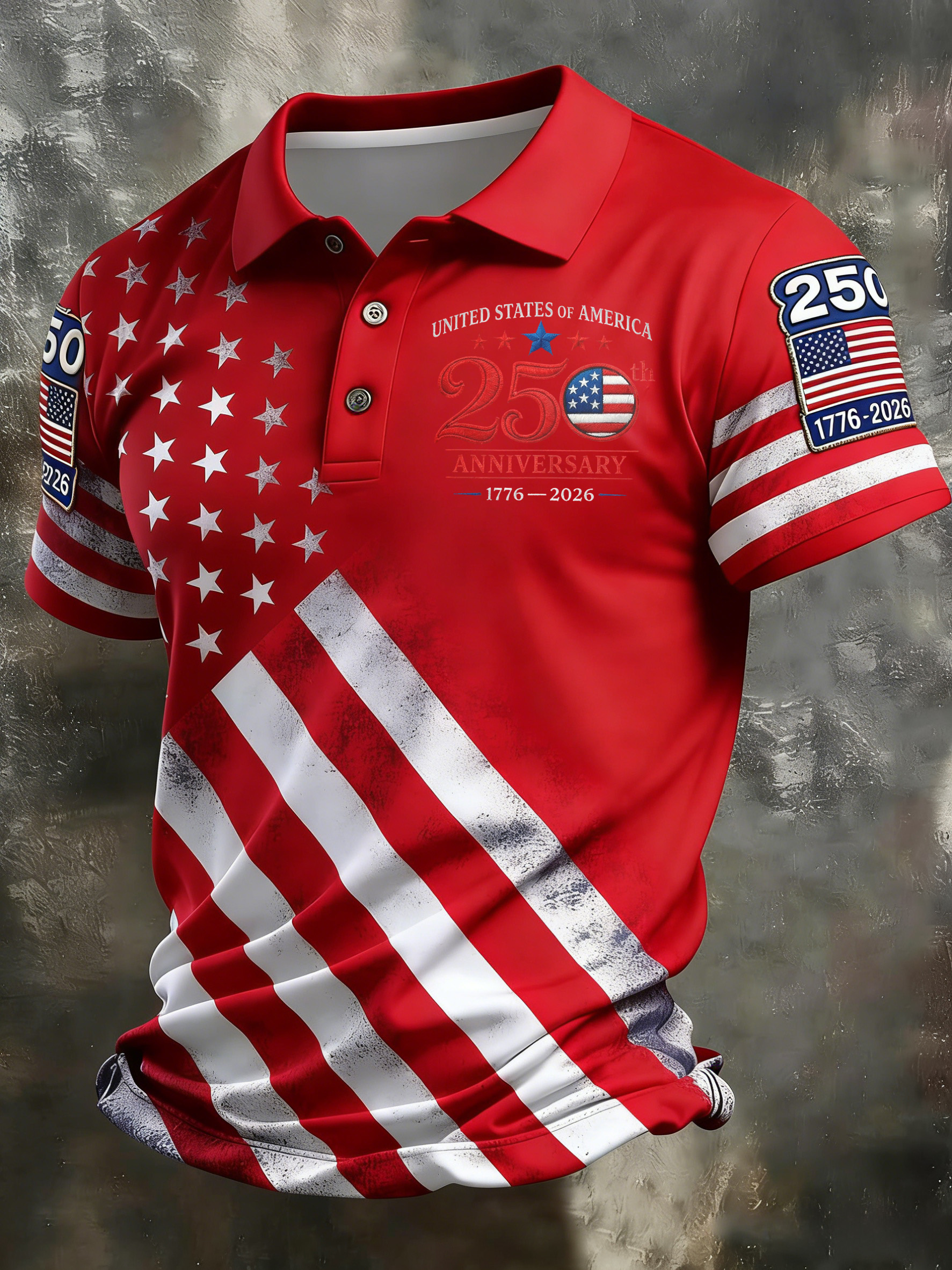 Unisex Casual 250Th Anniversary Celebration Short Sleeved Polo Shirt