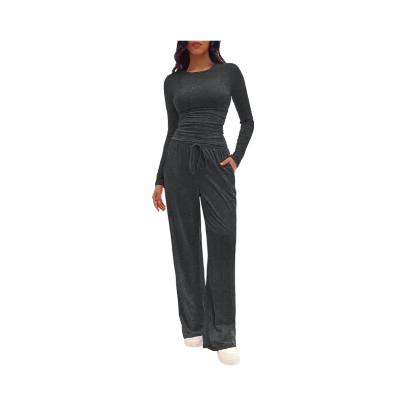 Women's Solid Ruched Drawstring Loungewear Set