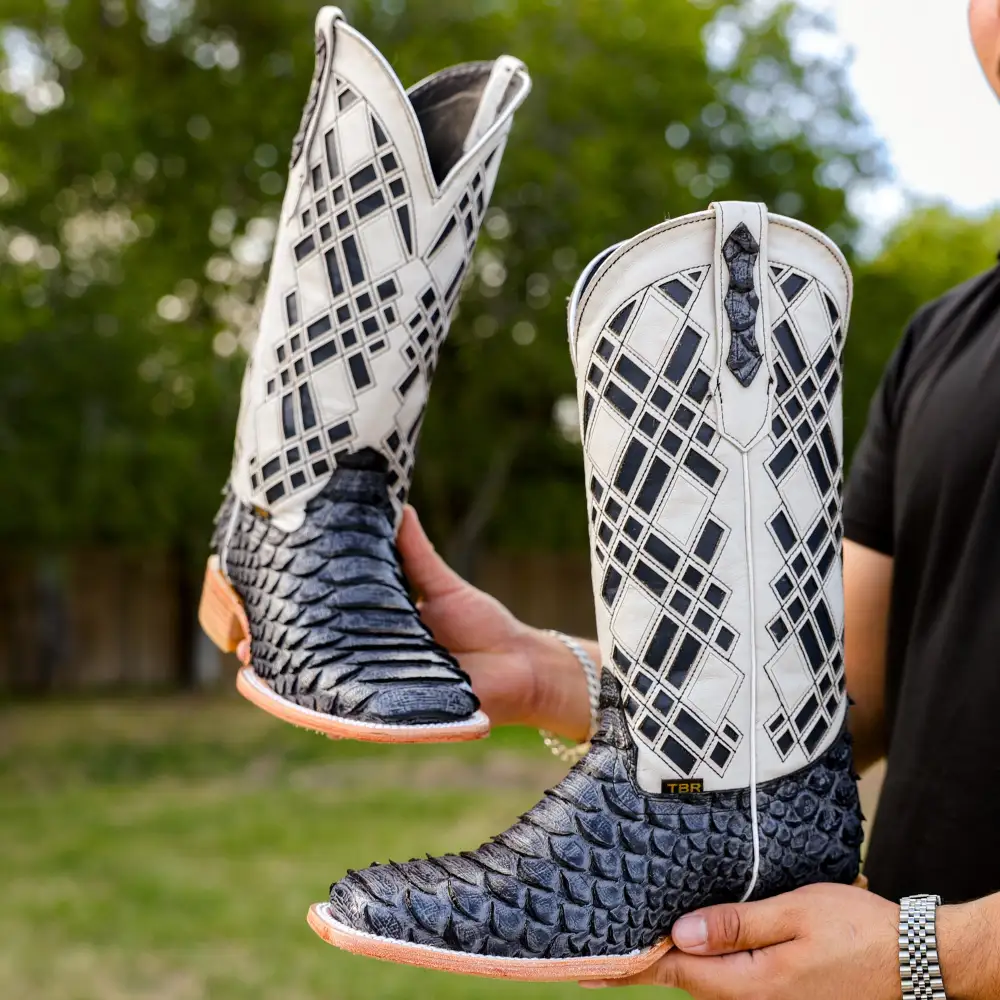 Blue Jean Python Leather Boots - Square Toe