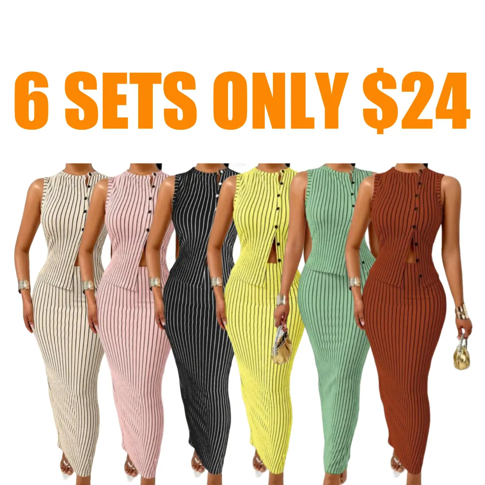 Women's Striped Print Tank & High Waist Skirt