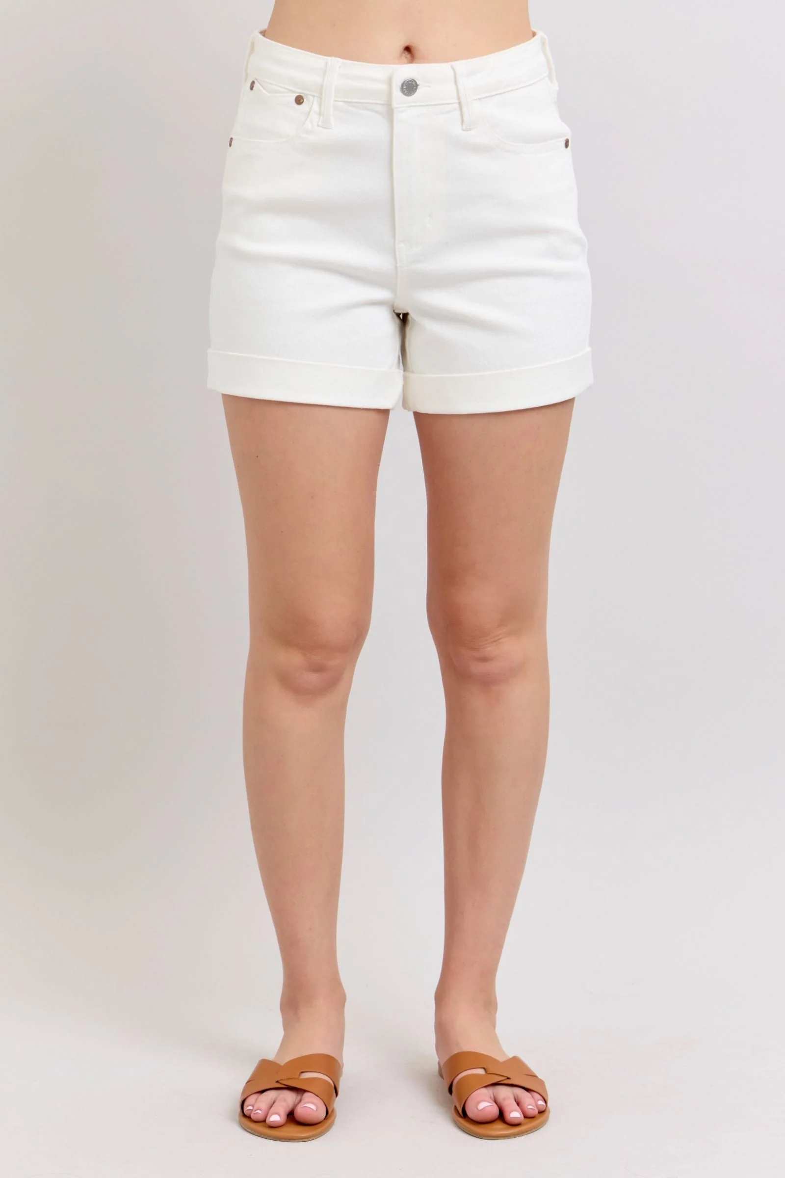 High Rise Double Roll Cuffed Shorts in White