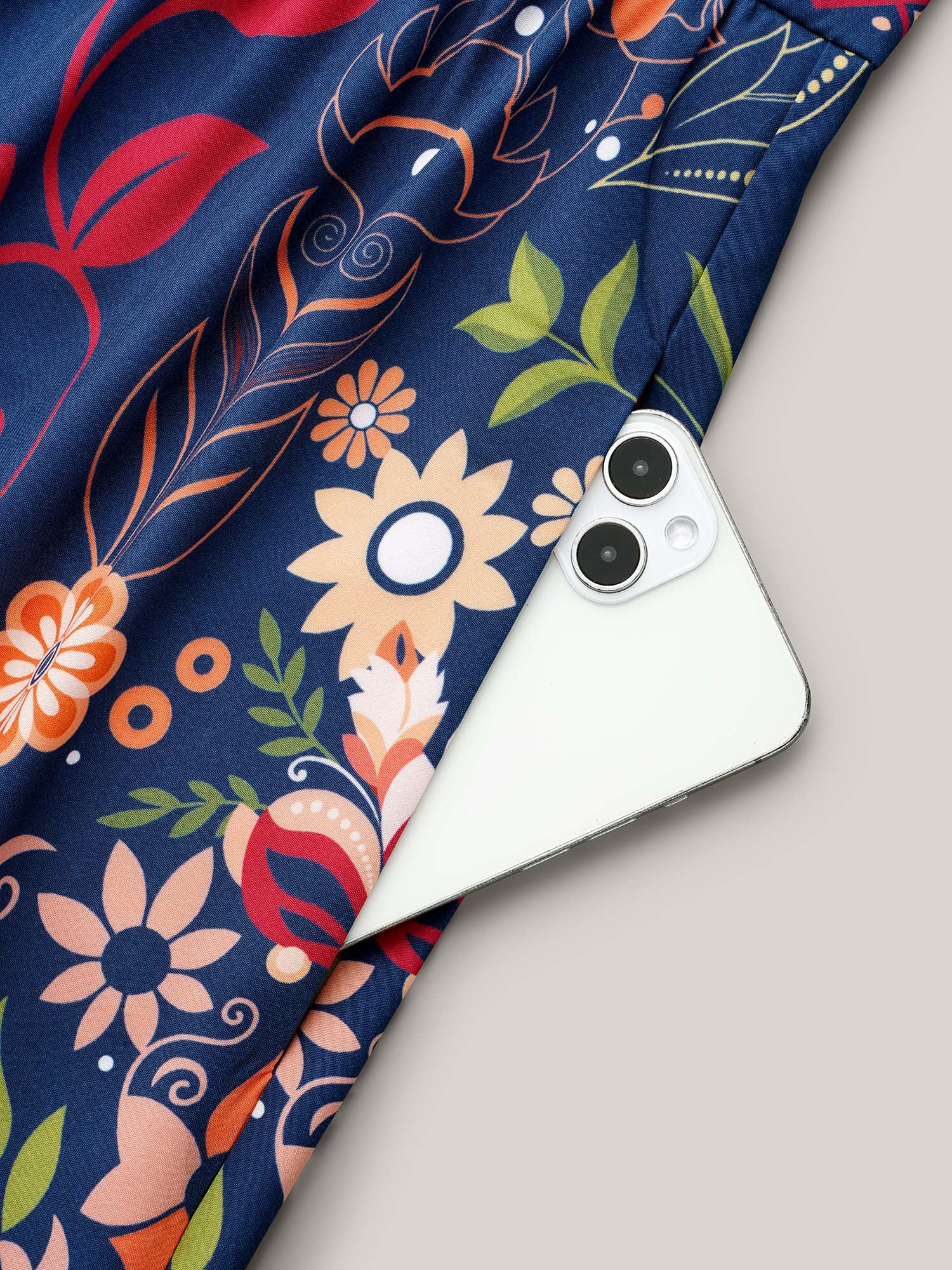 Boho Print V-Neck Pockets Mini Dress