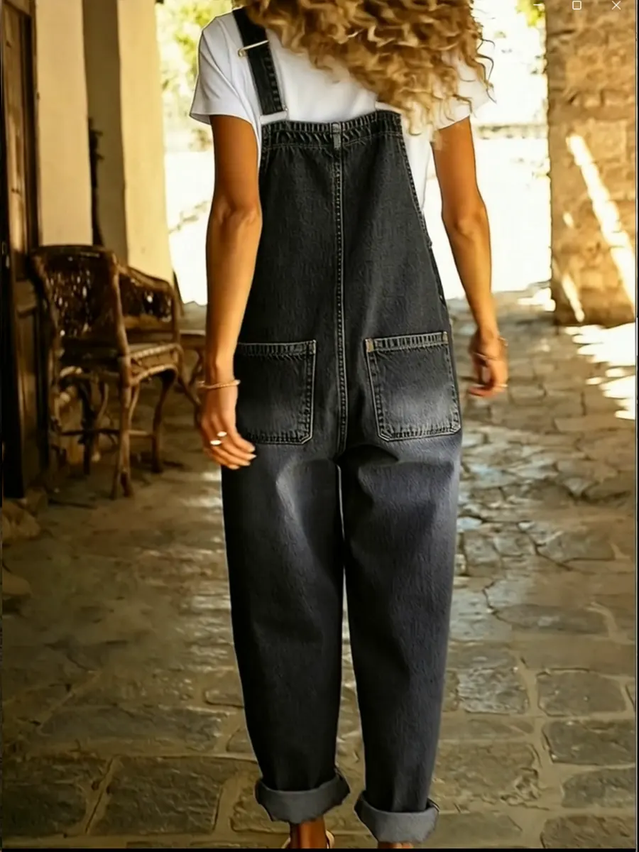 Women's Casual Denim Jumpsuit With Adjustable Buckle