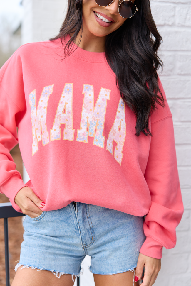 Mama Multi Daisy Print Light Red Graphic Sweatshirt