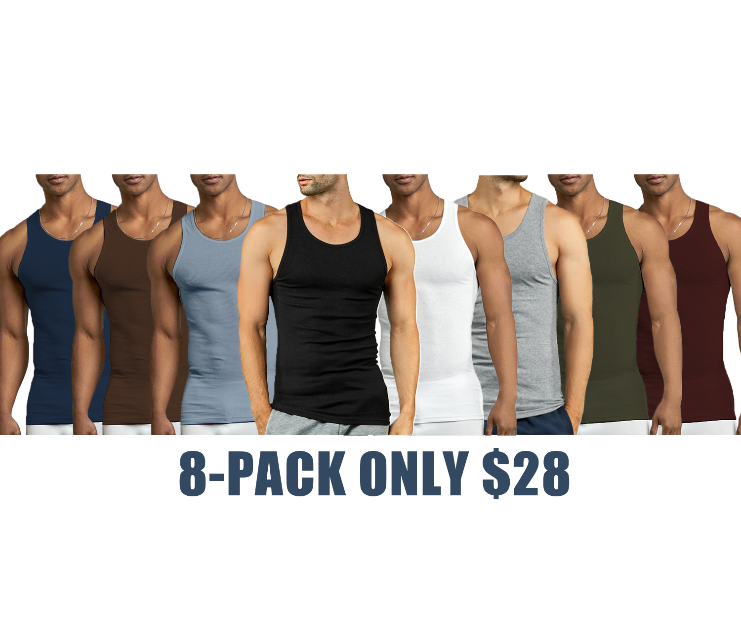 Men's Ribbed 100% Cotton A-Shirts – Breathable Sleeveless Undershirts for Workout, Casual Wear