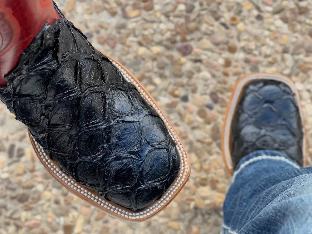 Men’s Black Pirarucu Leather Boots With Red Shaft