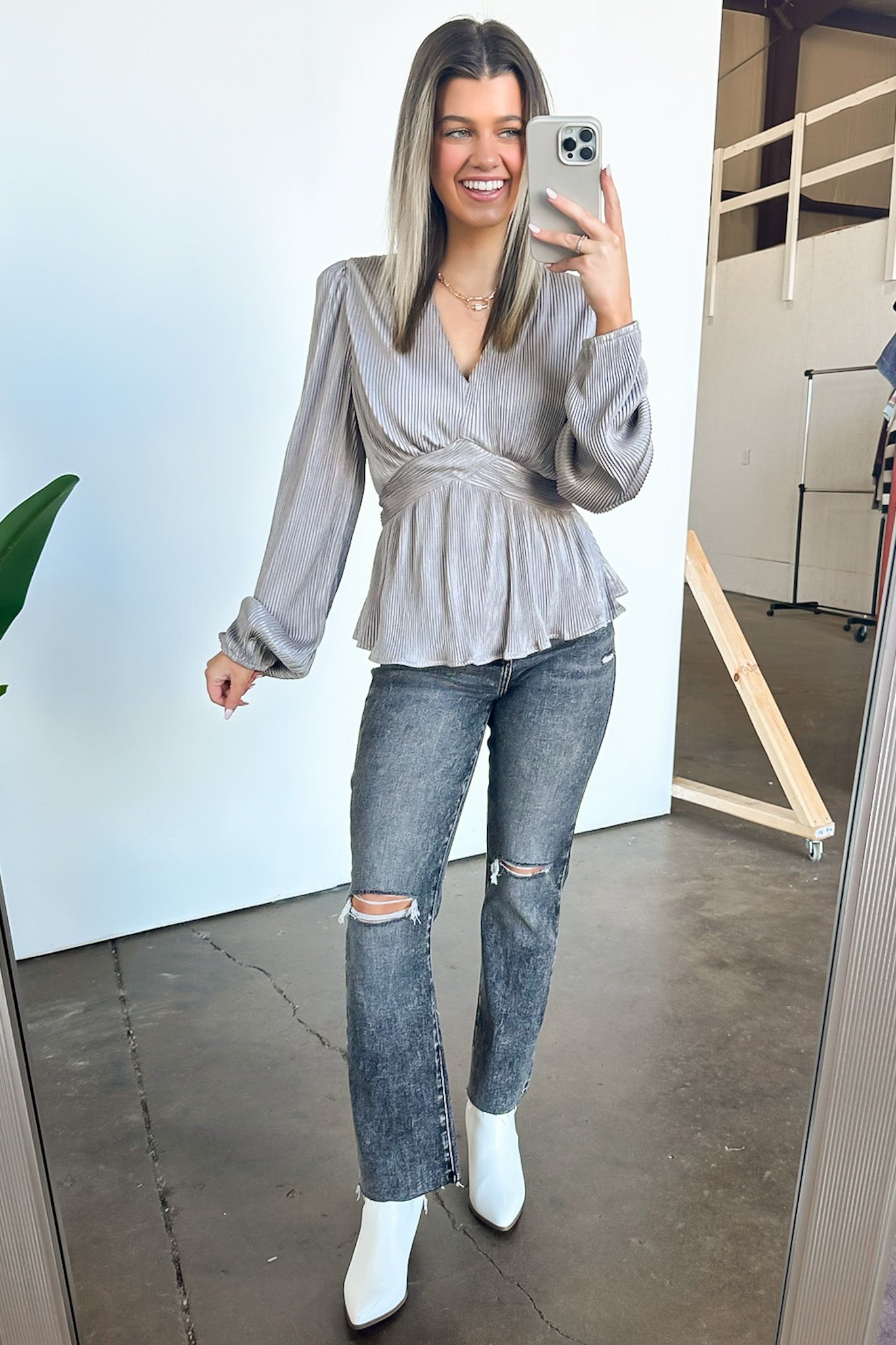 Long Sleeve V-Neck Peplum Top