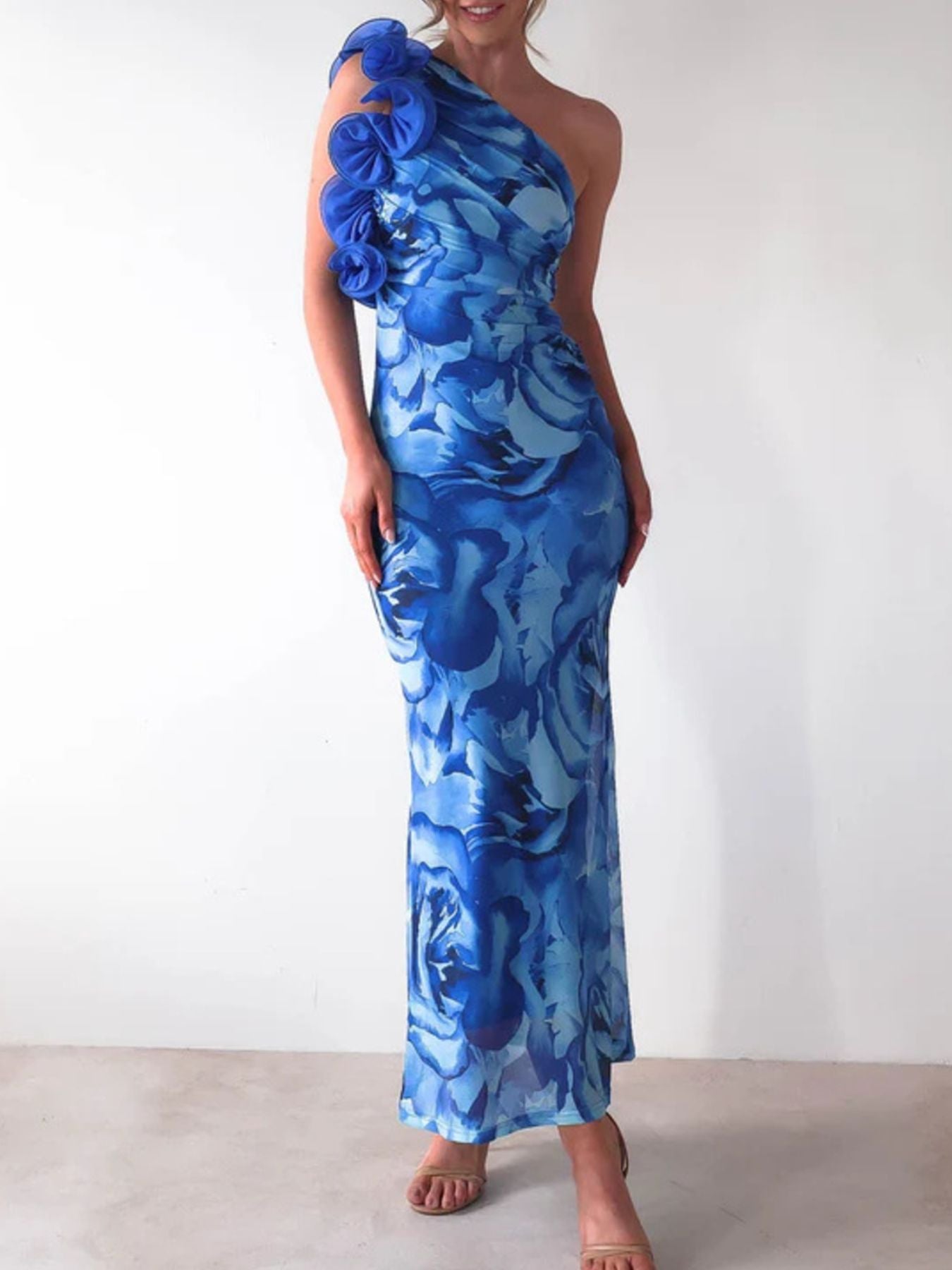 Floral Print One-Shoulder Maxi Dress