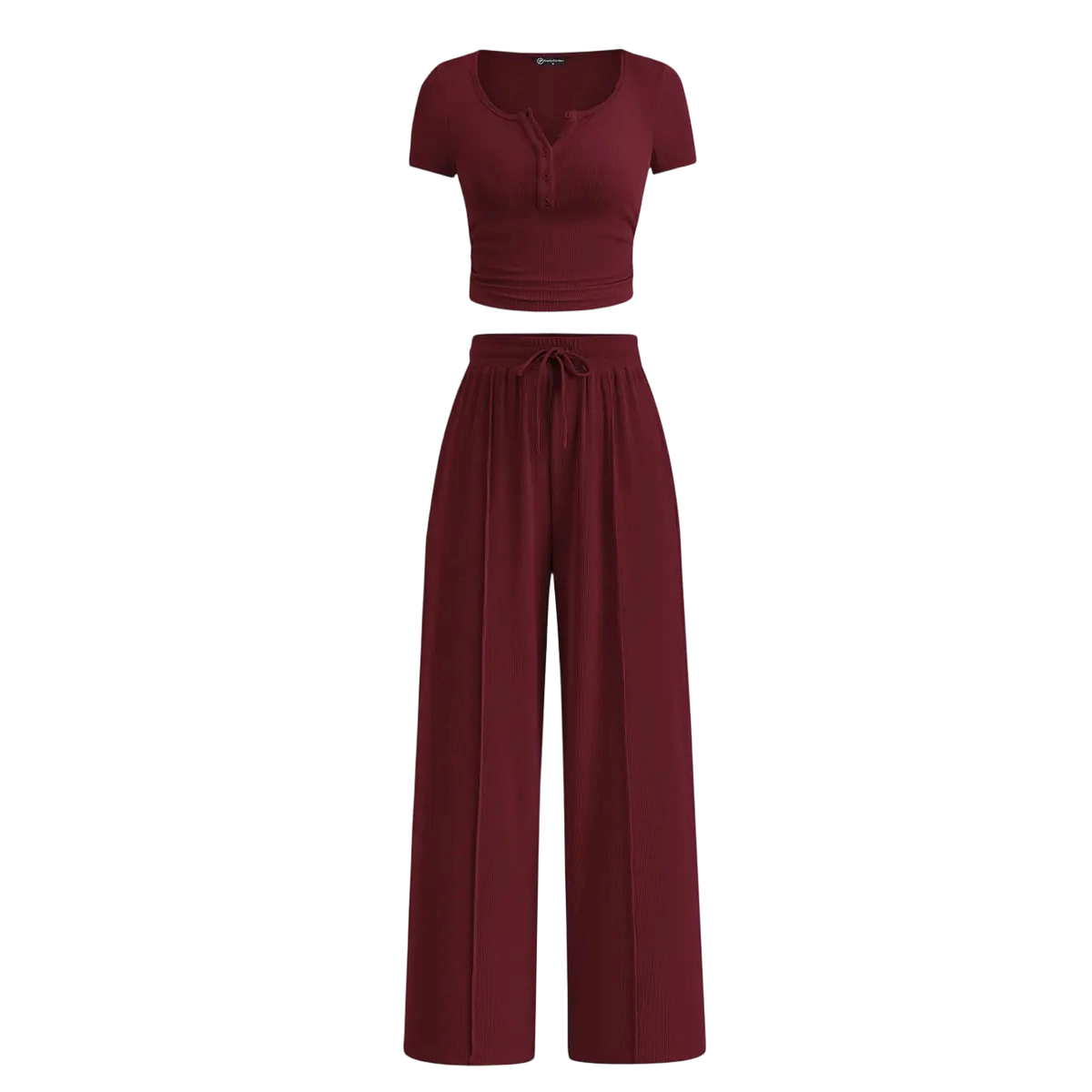 🔥Women’s Ribbed Knit 2-Piece Lounge Set – Button Crop Top & Wide Leg Pants