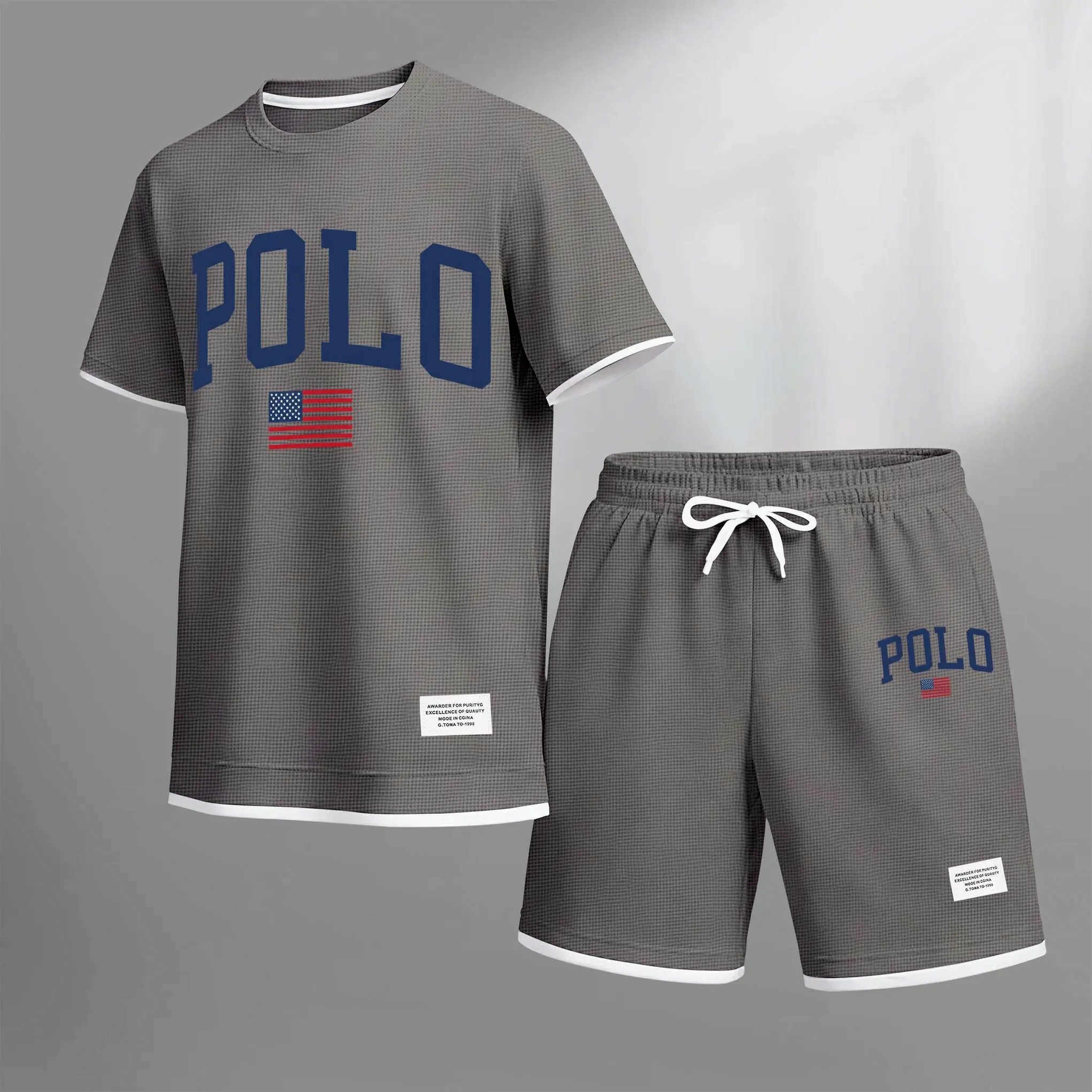 Men’s Printed Polo Shirt & Drawstring Shorts Set – Casual Summer 2-Piece Outfit