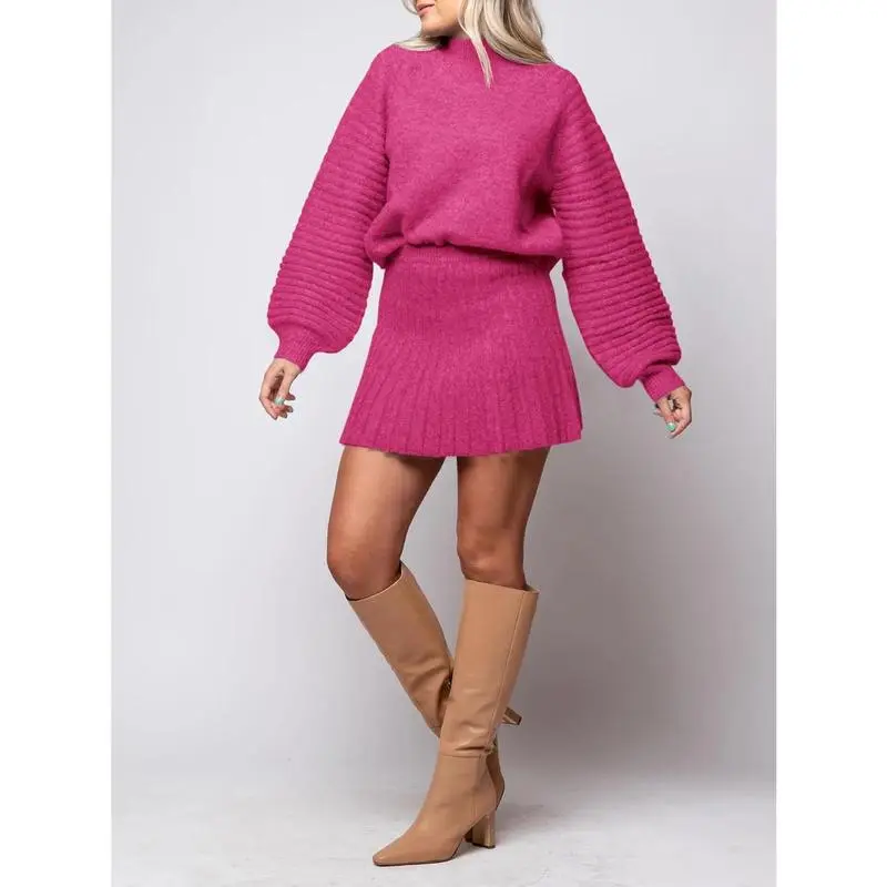 Women’s Ribbed Mock Neck Sweater & Mini Skirt Set