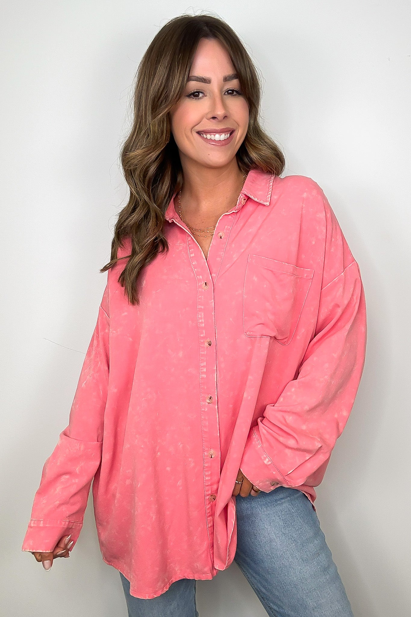 Mineral Wash Button Down Top