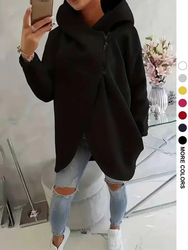 Women's Fleece Hoodie with Stylish Asymmetrical Hemline