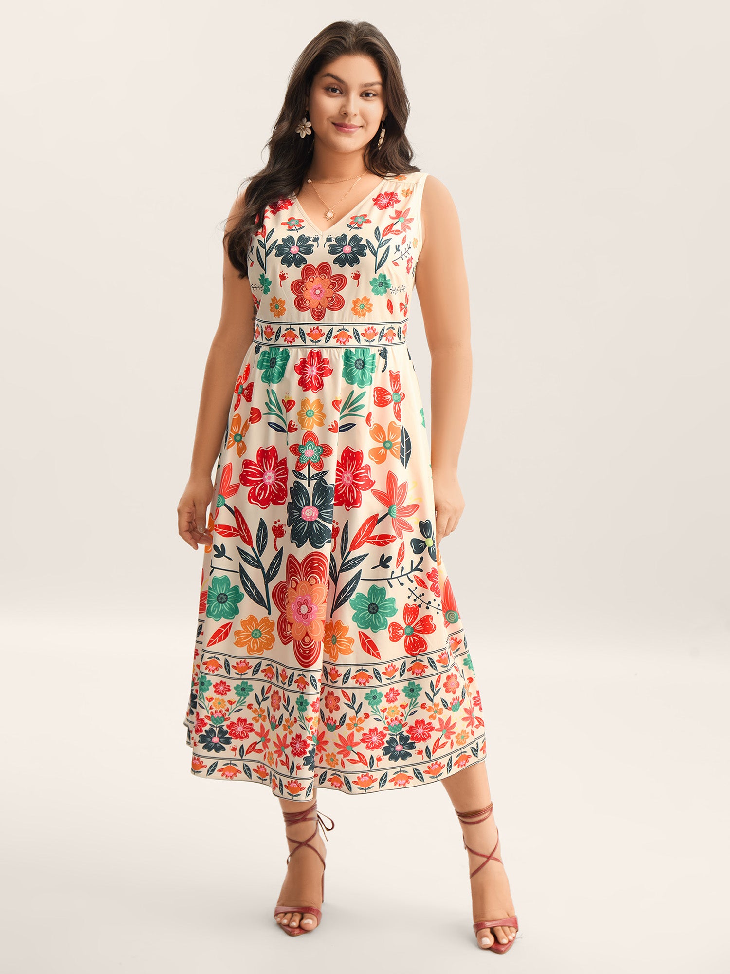 Floral Drama Cinched-Waist Maxi Dress