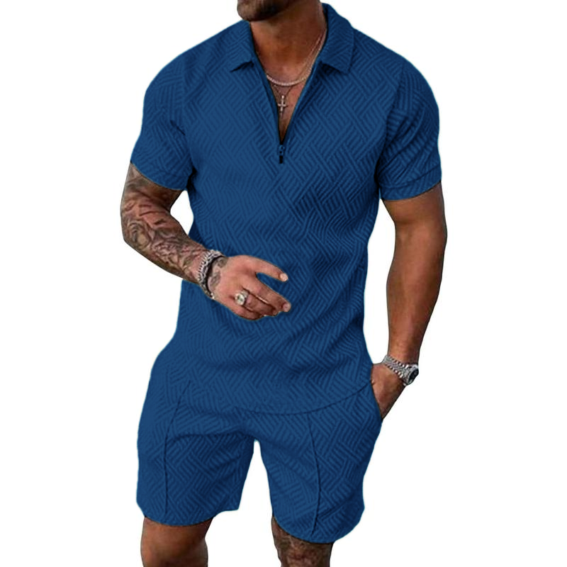 Men’s Textured Polo & Shorts 2-Piece Summer Set