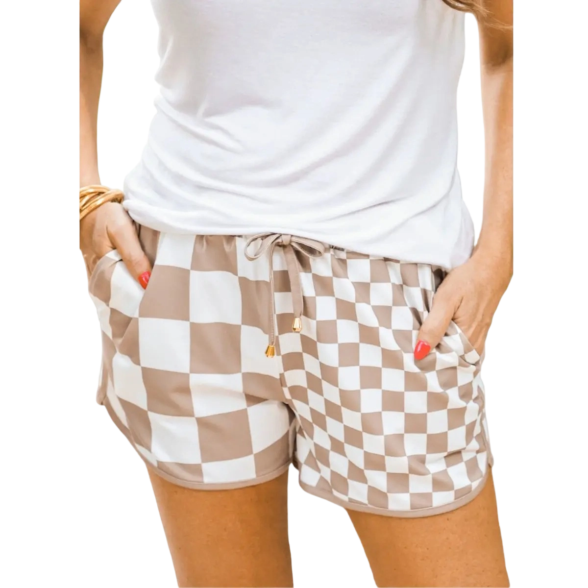 Women's Checkered Casual Shorts with Drawstring