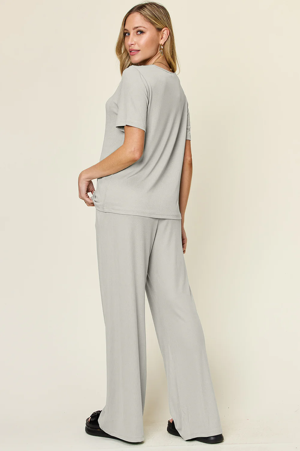 Full Size Round Neck Short Sleeve T-Shirt and Wide Leg Pants Set