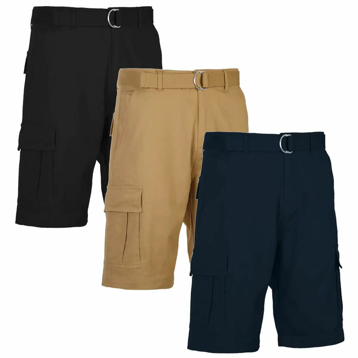 Men's 3-Pack Cotton Stretch Cargo Shorts With Belt