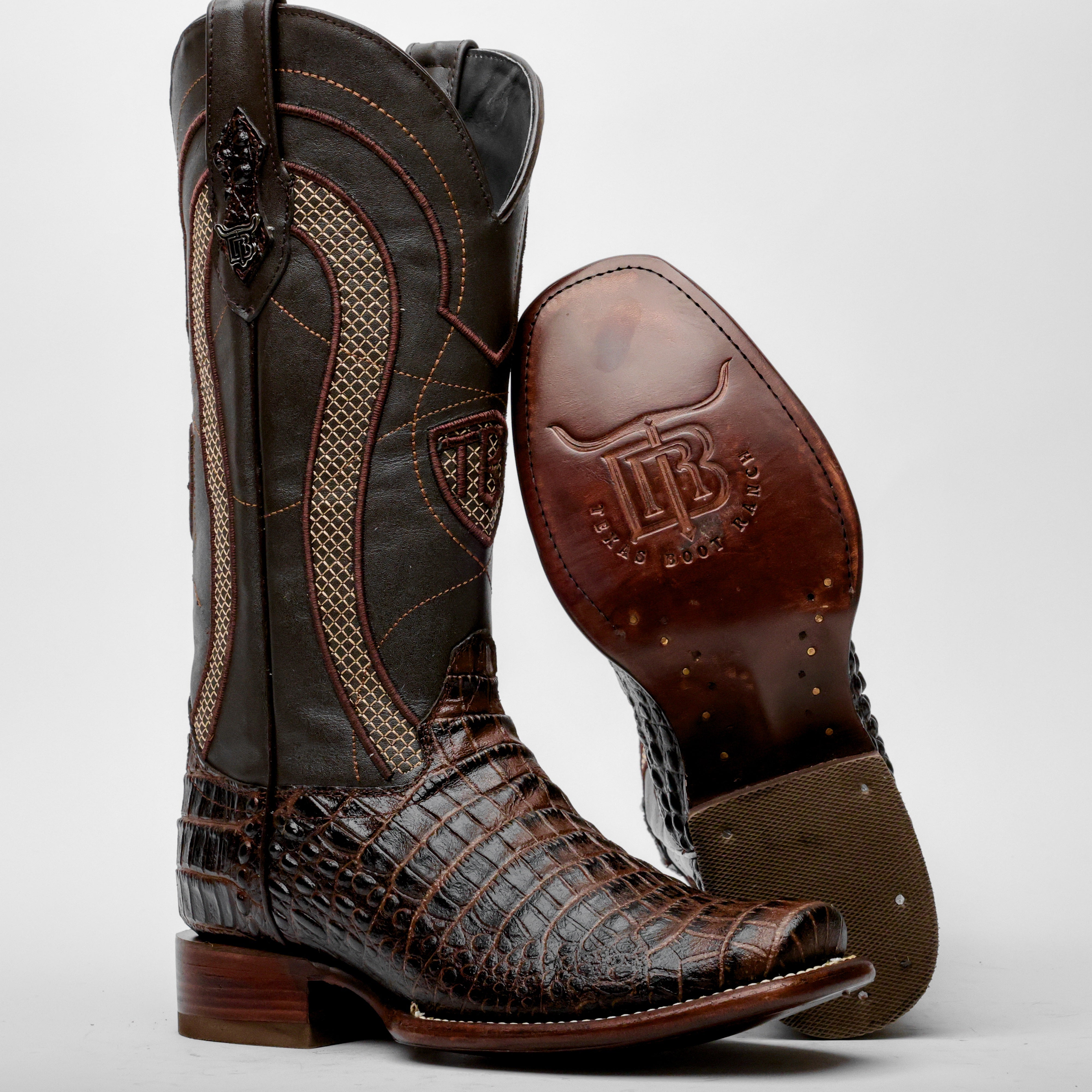 Brown Caiman Belly Leather Boots - Cutter Toe
