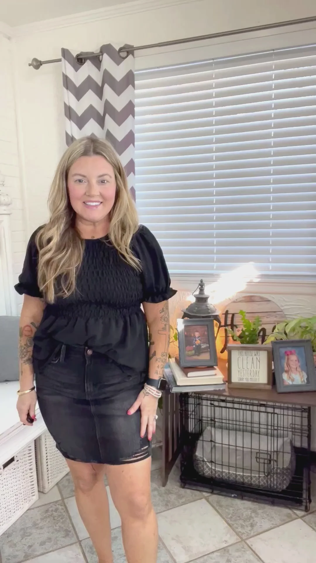 Let's Go Black High Rise Distressed Frayed Denim Skirt