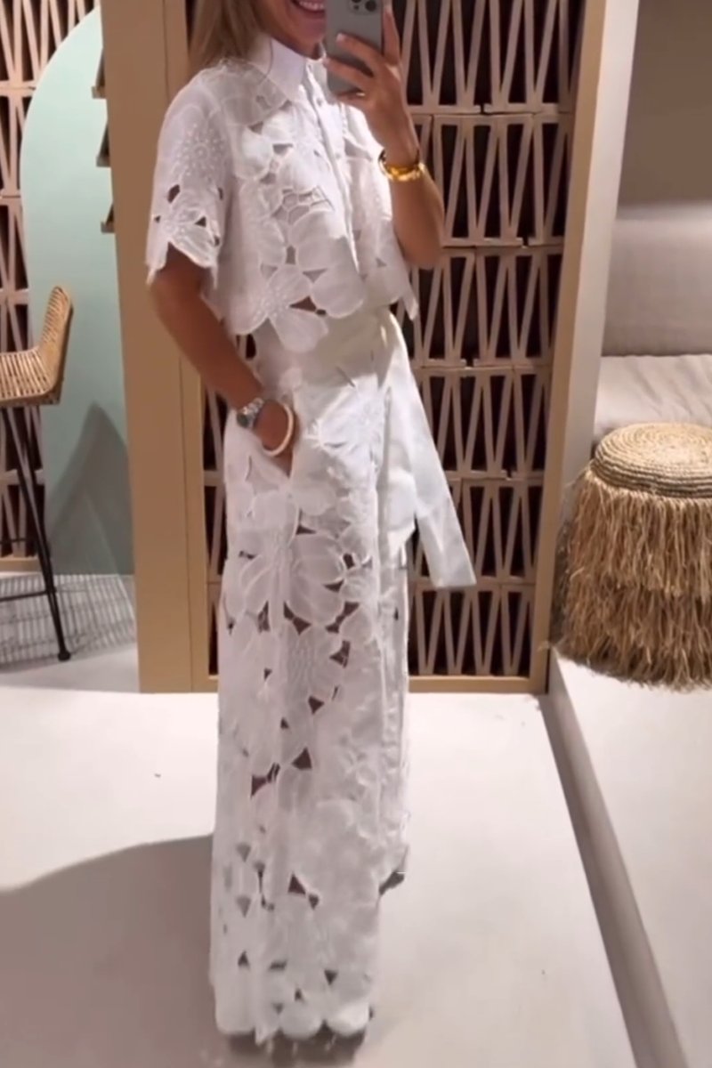 Women's Elegant Cutout Embroidered Shirt And Trouser Suit