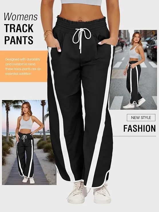 Women's Relaxed Wide-Leg Pants Color-Blocked Athletic Pants