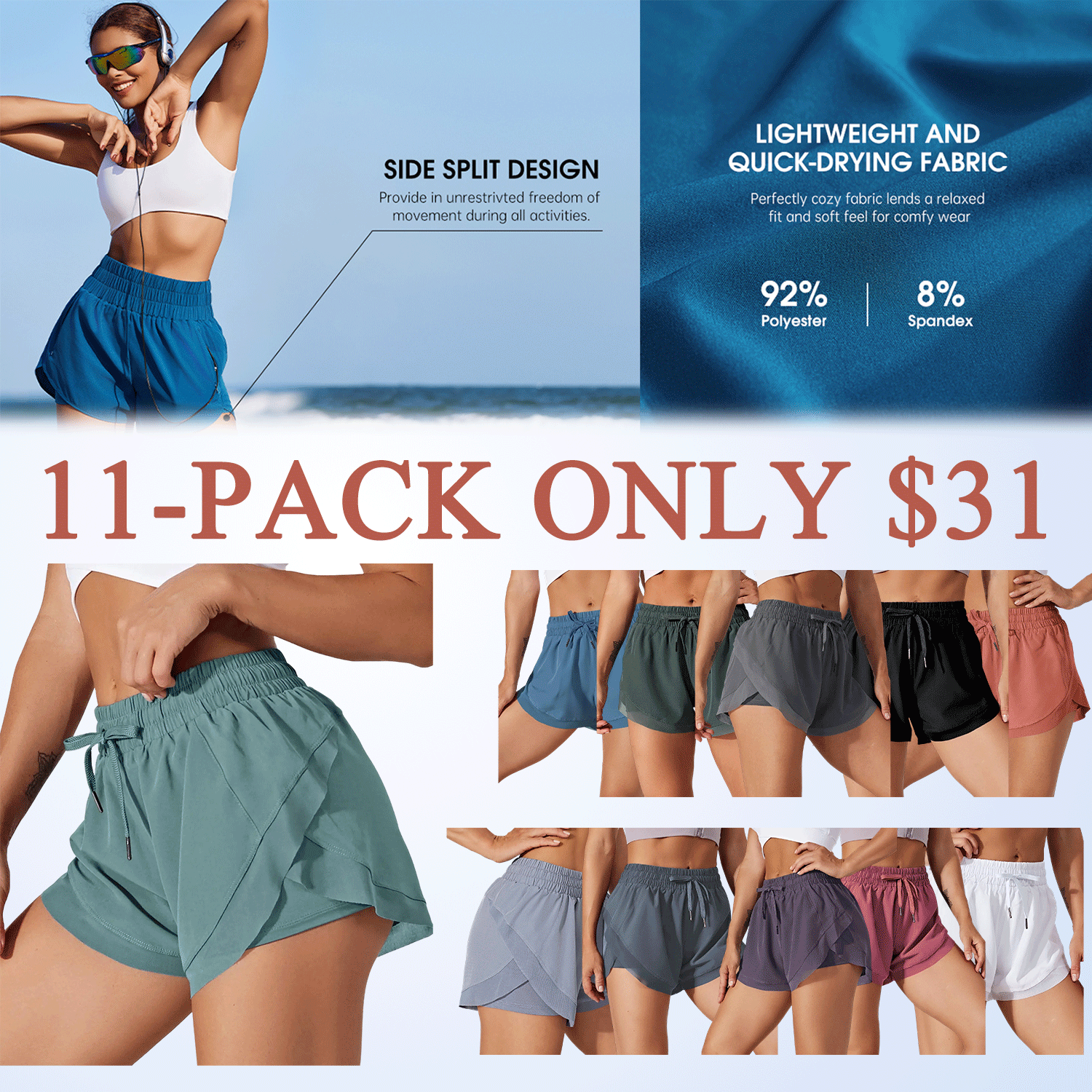 🏃Women’s 2-in-1 Mesh Active Shorts – Flowy Overlay & Adjustable Drawstring