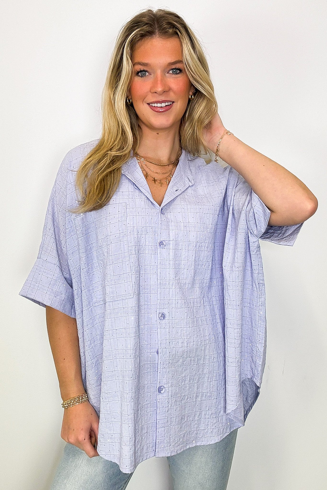 Rhinestone Embellished Button Down Top