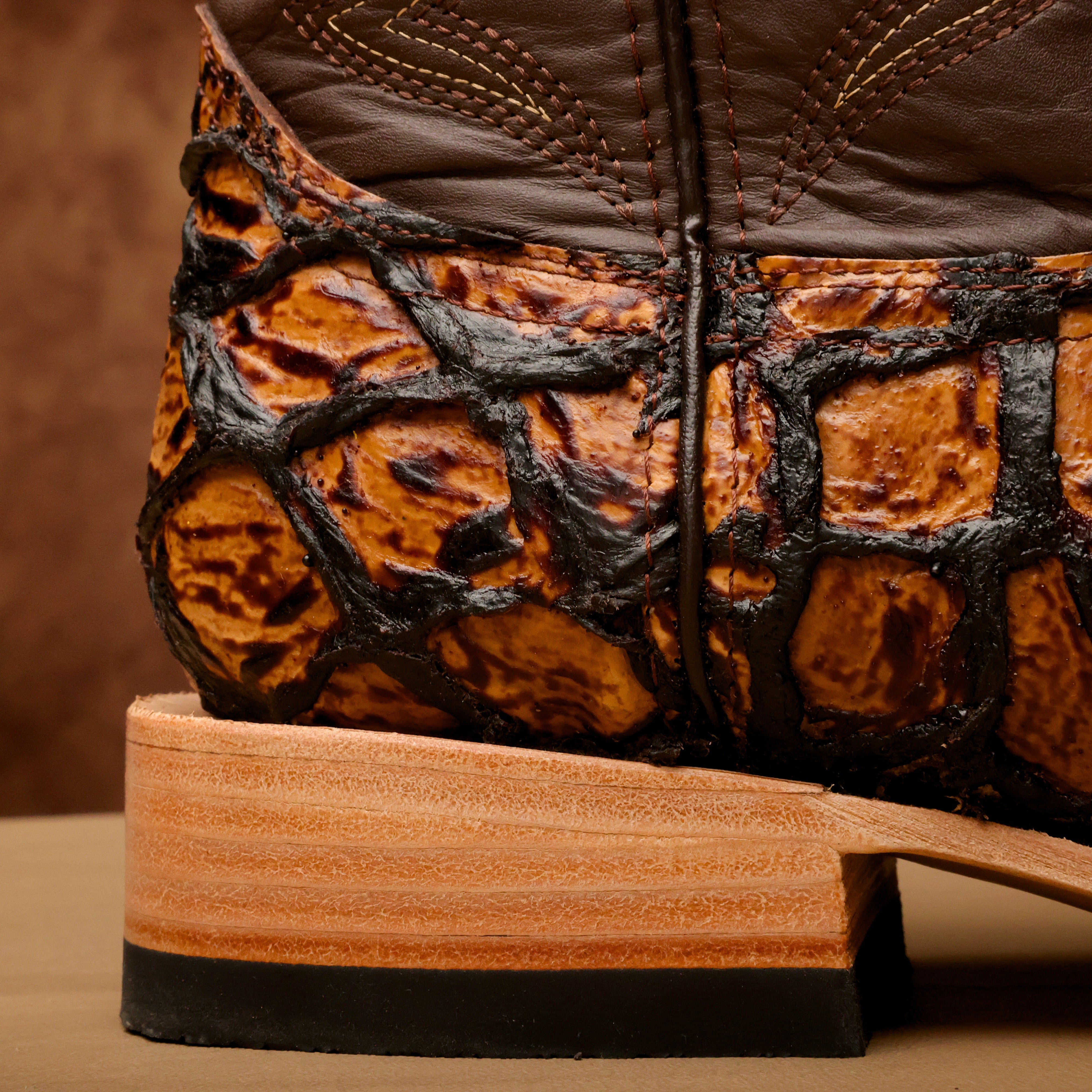 Honey Cognac Jumbo Pirarucu Leather Boots - Square Toe