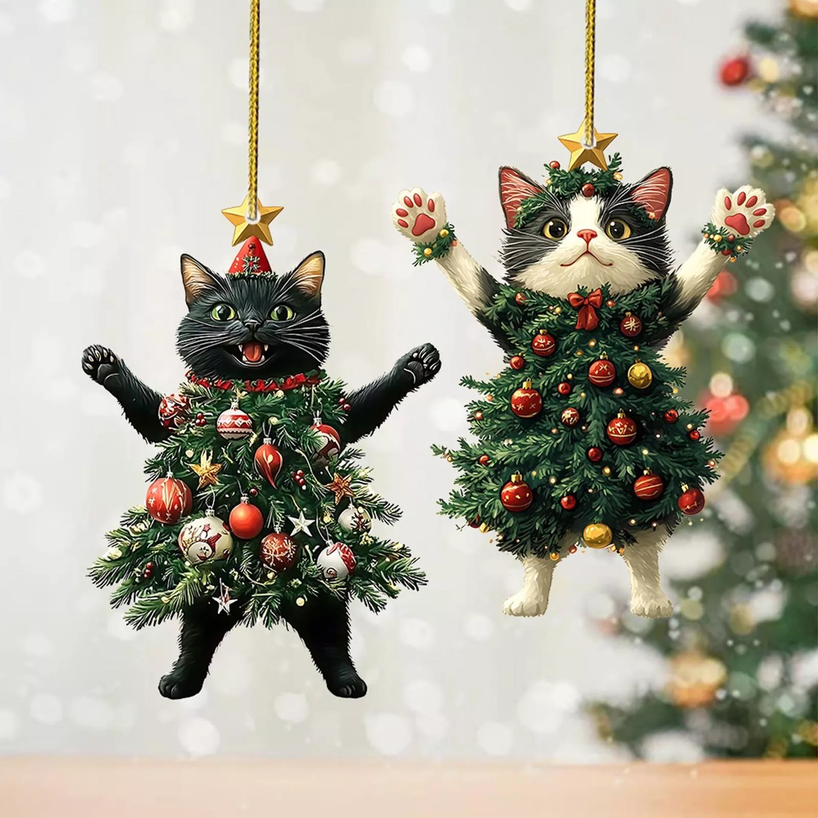 Funny Black and White Cats Christmas Ornament