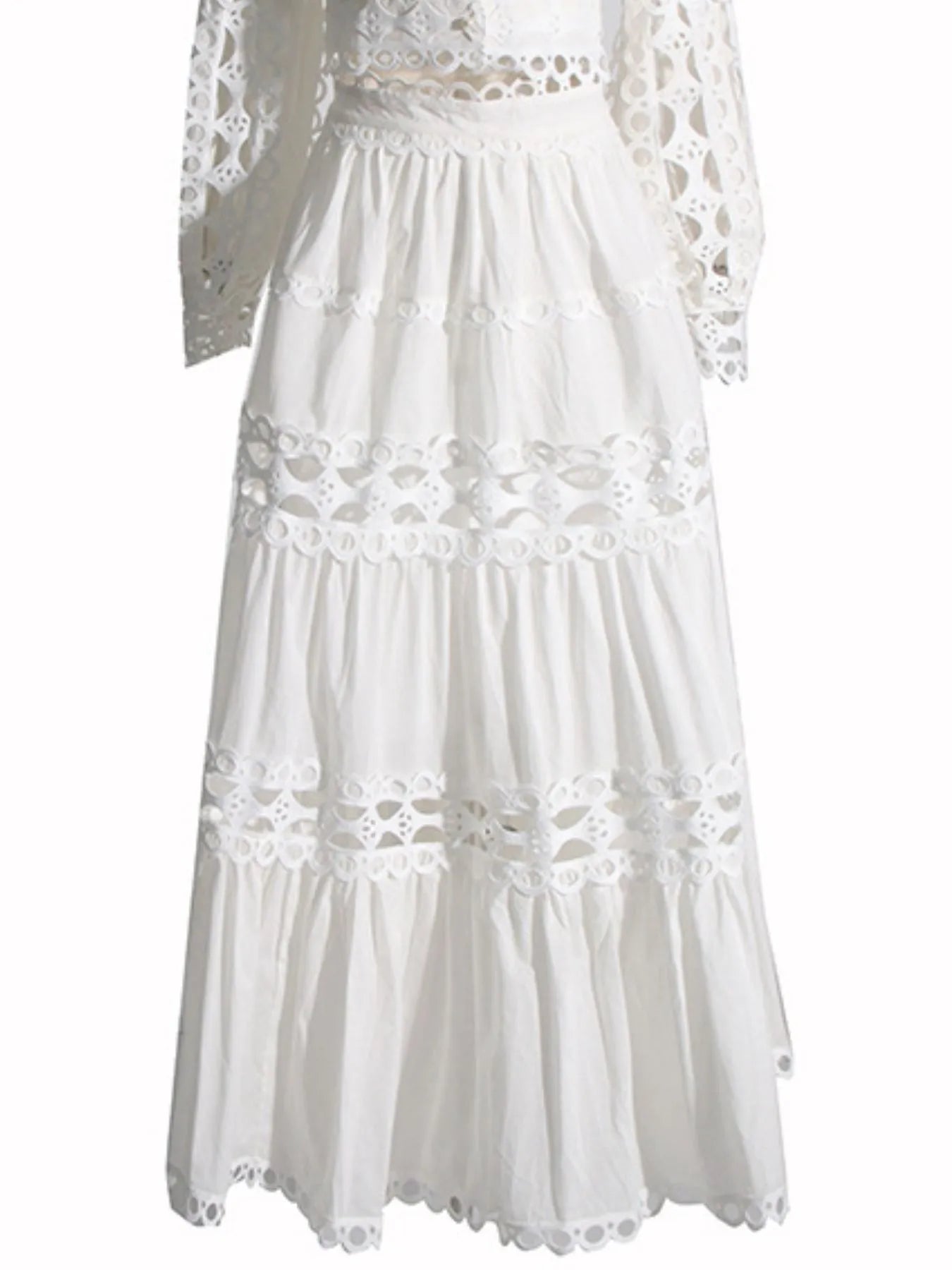 Lace Button Up Long Sleeve Top and Skirt Set