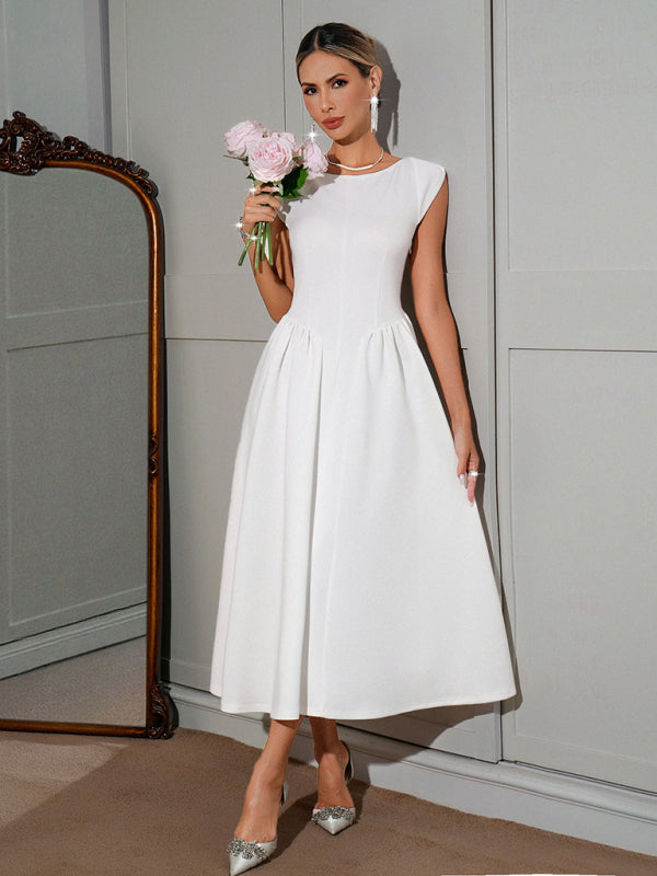 Desiree's French Elegant White A-Line Midi Dress