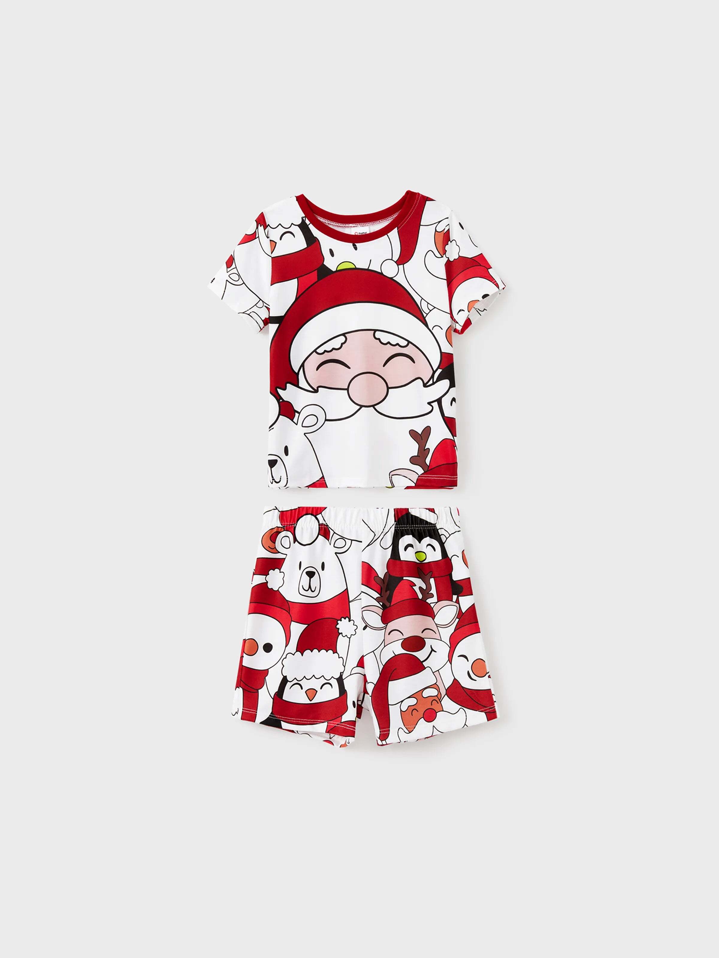 Christmas Santa and Snowman Print Family Matching Short-sleeve Tops and Shorts Pajamas Sets White