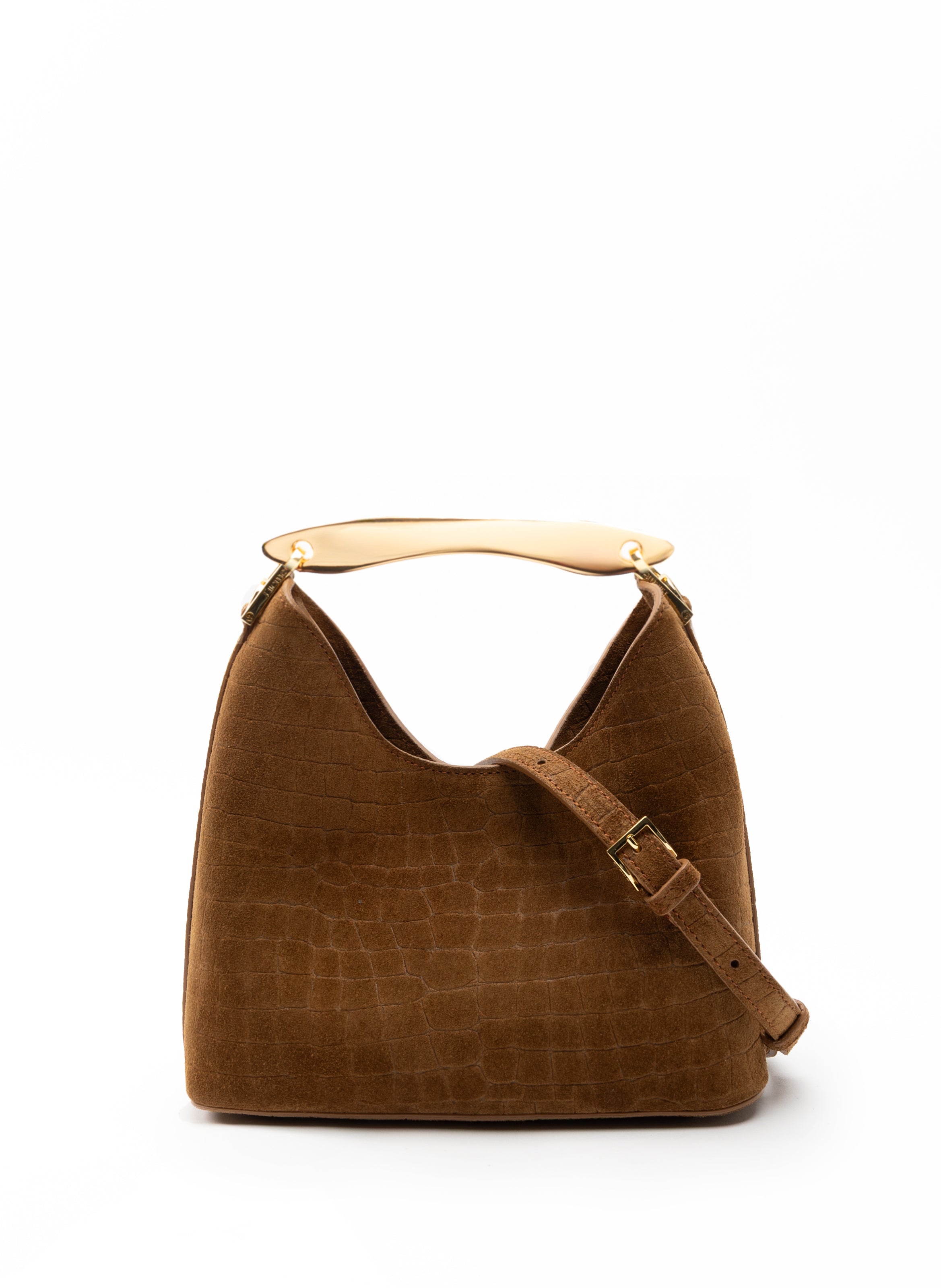 Small Boomerang Croco Suede Cognac Clearance Sale 85%OFF